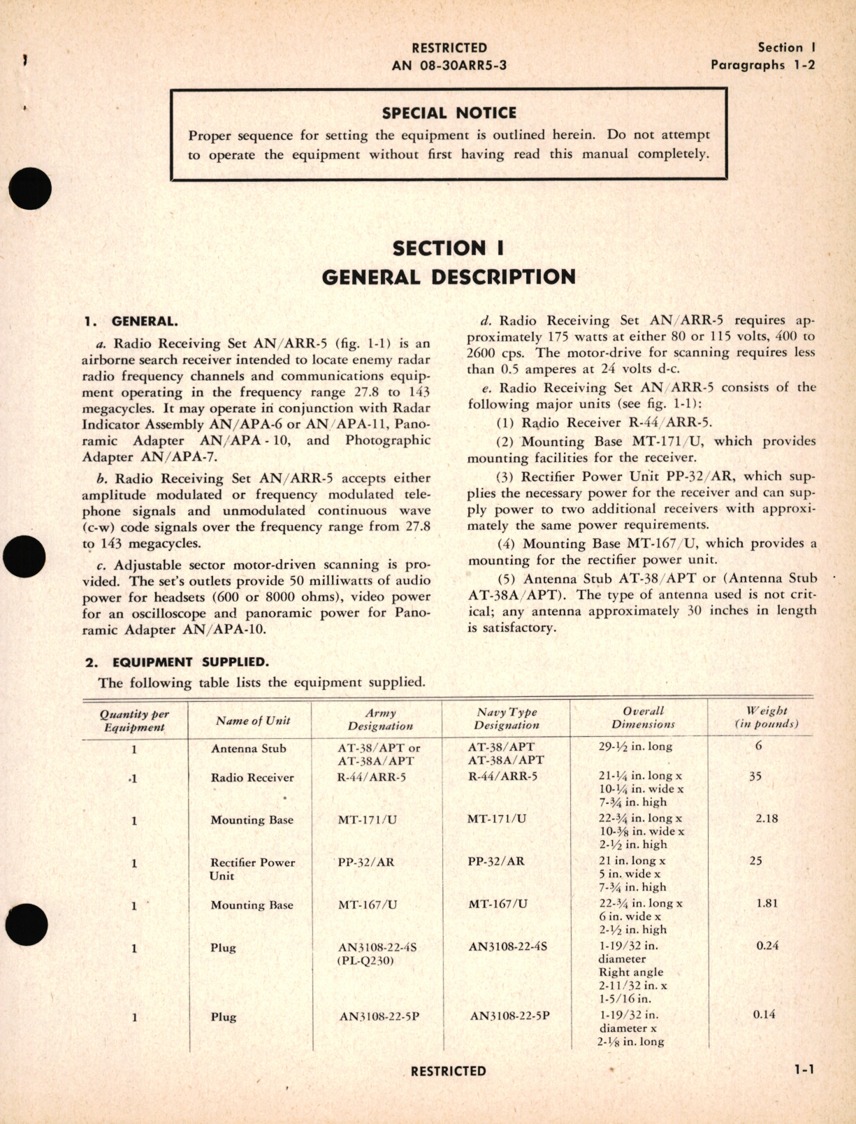 Sample page 5 from AirCorps Library document: Operating Instructions for Radio Receiving Set AN/ARR-5