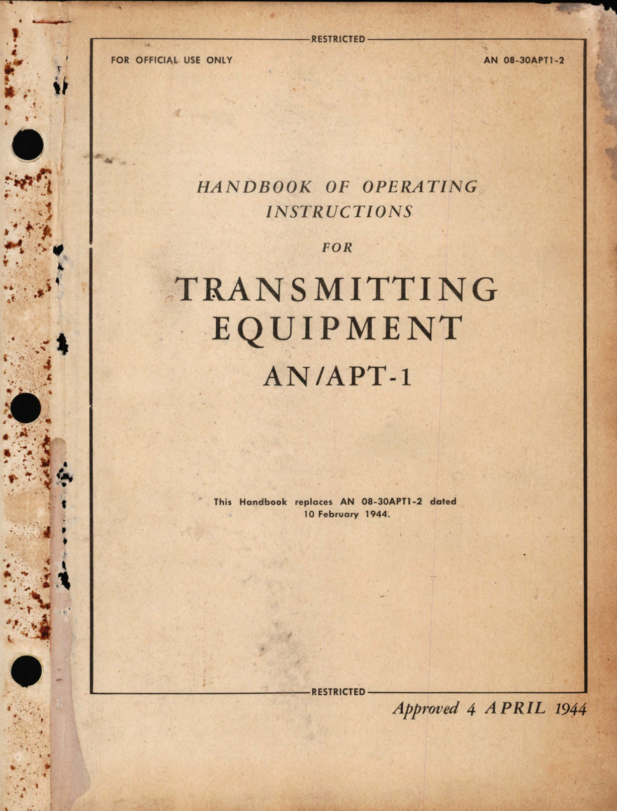 Sample page 1 from AirCorps Library document: Operating Instructions for Transmitting Equipment AN/ APT-1