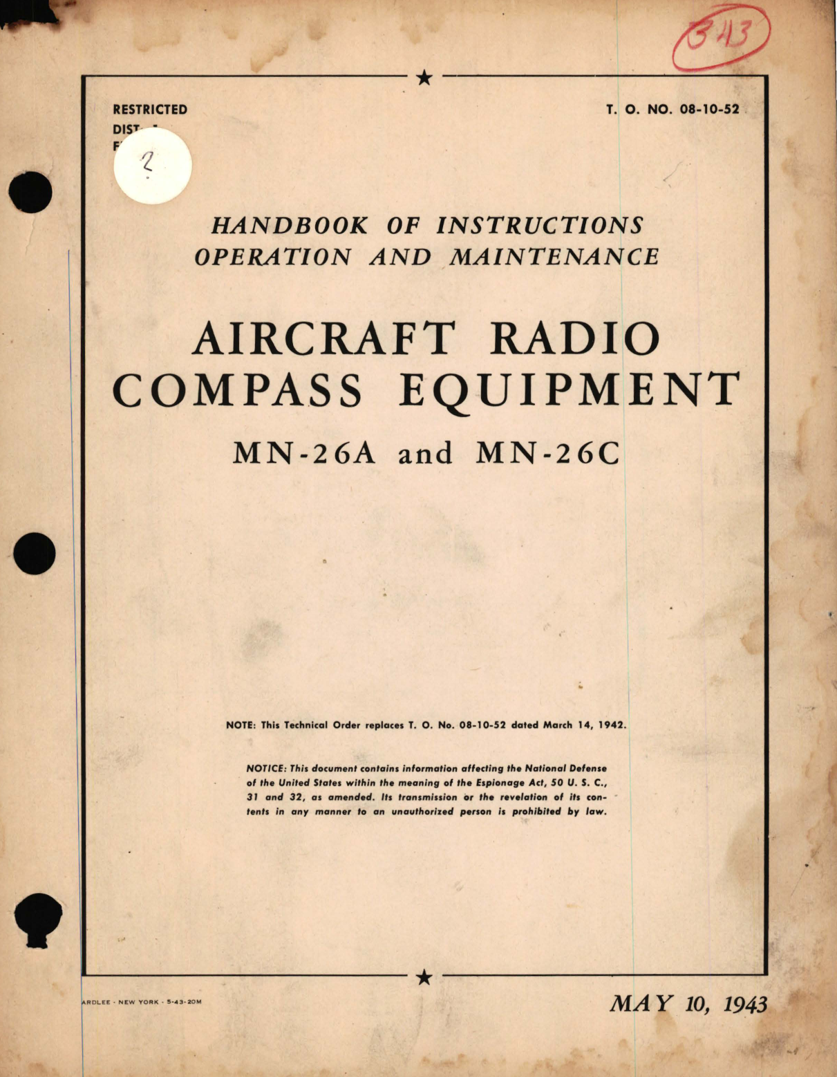 Sample page 1 from AirCorps Library document: Instructions Operation and Maintenance for Aircraft Radio Compass Equipment MN-26A and MN-26C