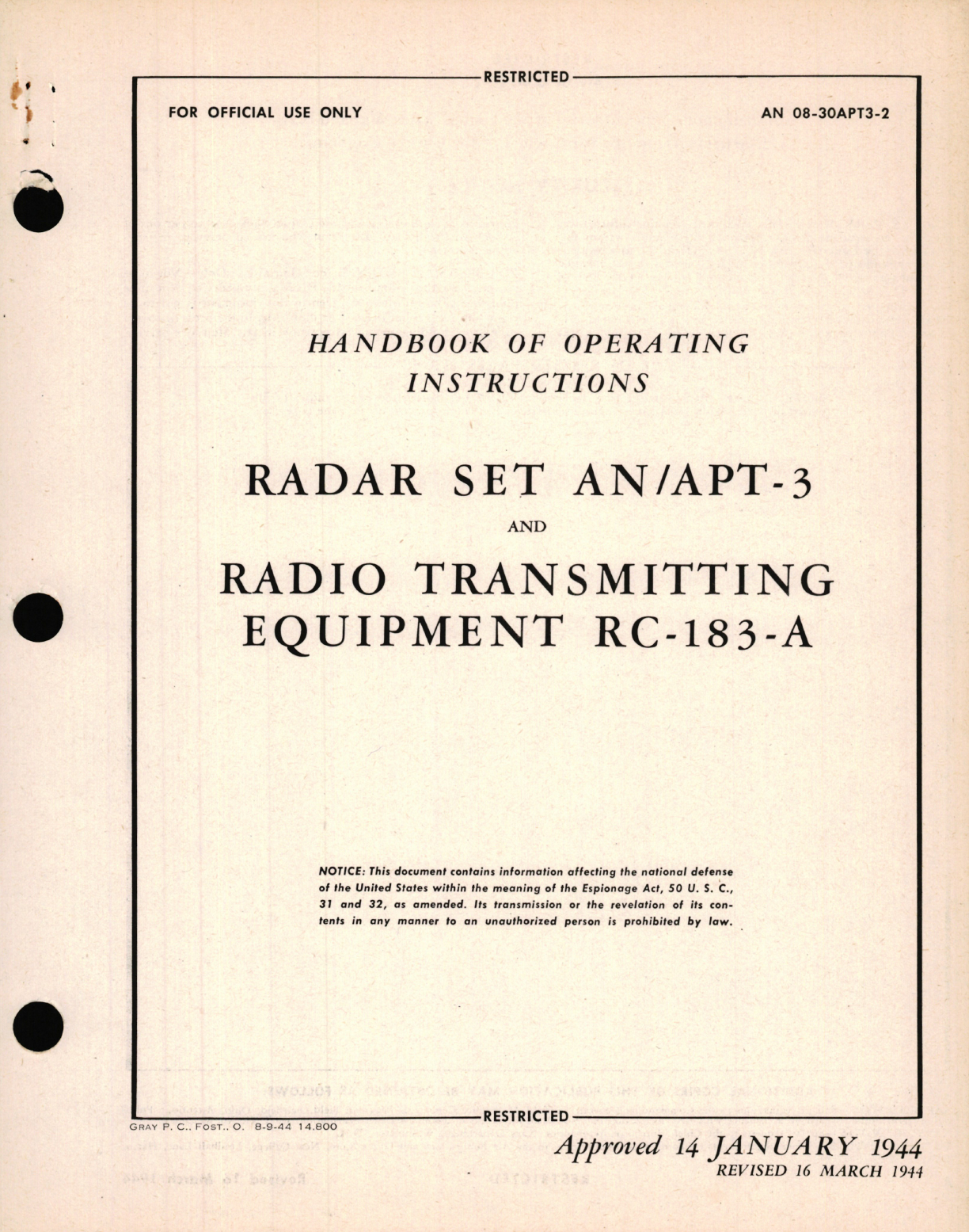 Sample page 3 from AirCorps Library document: Operation Instructions for Radar Set AN/APT-3 and Radio Transmitting Equipment RC-183-A