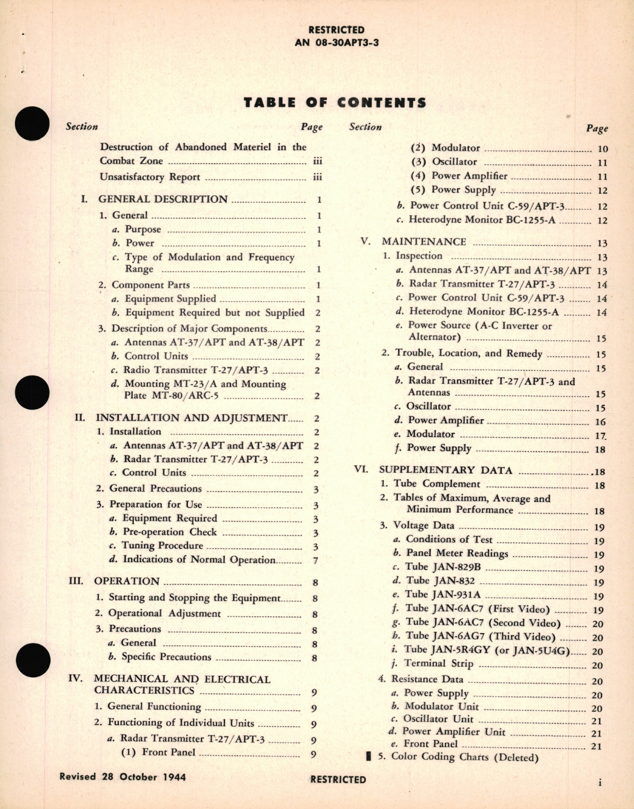 Sample page 5 from AirCorps Library document: Maintenance Instructions for Radar Set AN/APT-3 or Radio Transmitting Equipment RC-183-A