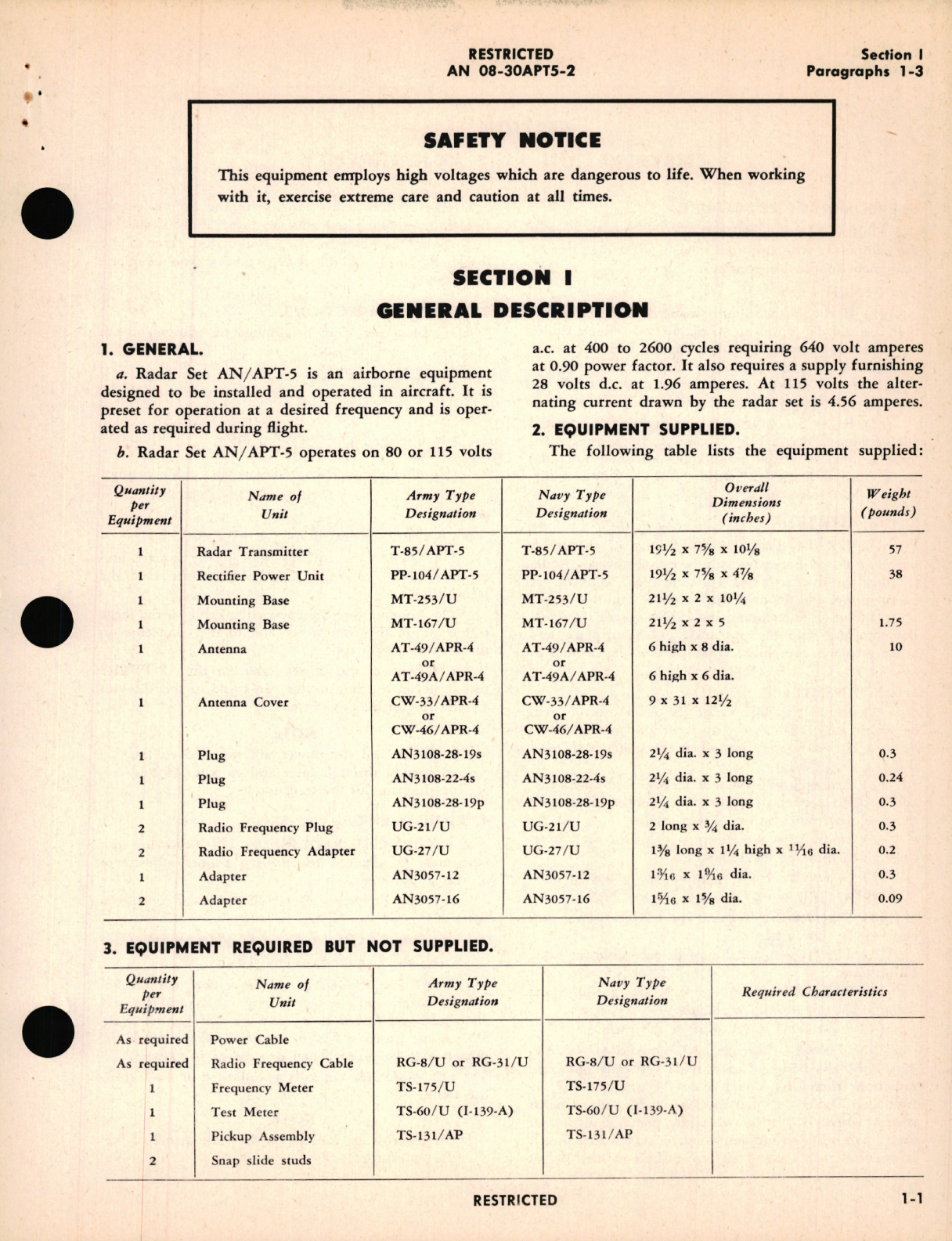 Sample page 7 from AirCorps Library document: Operation Instructions for Radar Set AN/APT-5