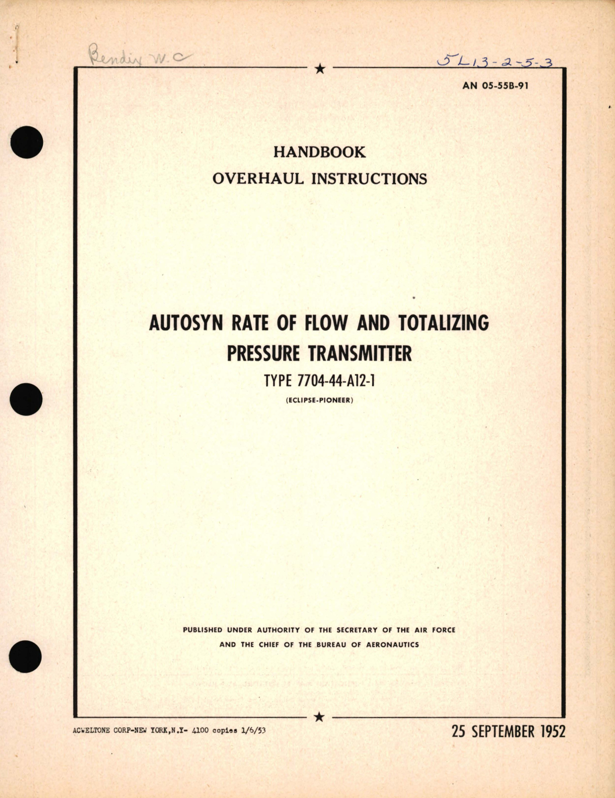 Sample page 1 from AirCorps Library document: Overhaul Instructions for Autosyn Rate of Flow and Totalizing Pressure Transmitter Type 7704-44 