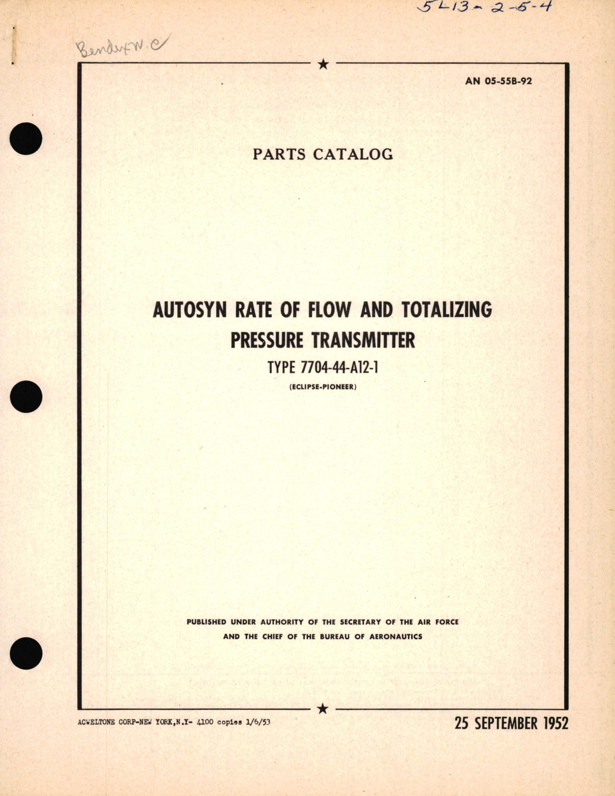 Sample page 1 from AirCorps Library document: Parts Catalog for Autosyn Rate of Flow and Totalizing Pressure Transmitter Type 7704-44 