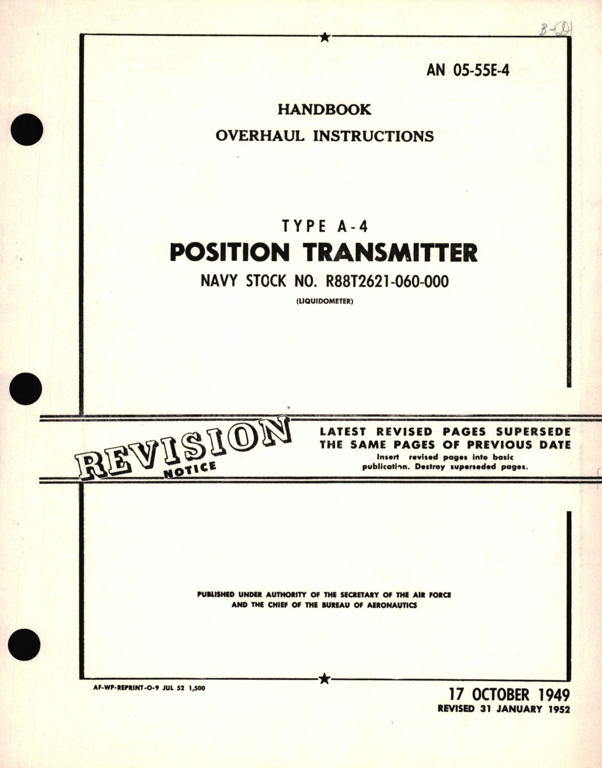 Sample page 1 from AirCorps Library document: Overhaul Instructions for Type A-4 Position Transmitter 