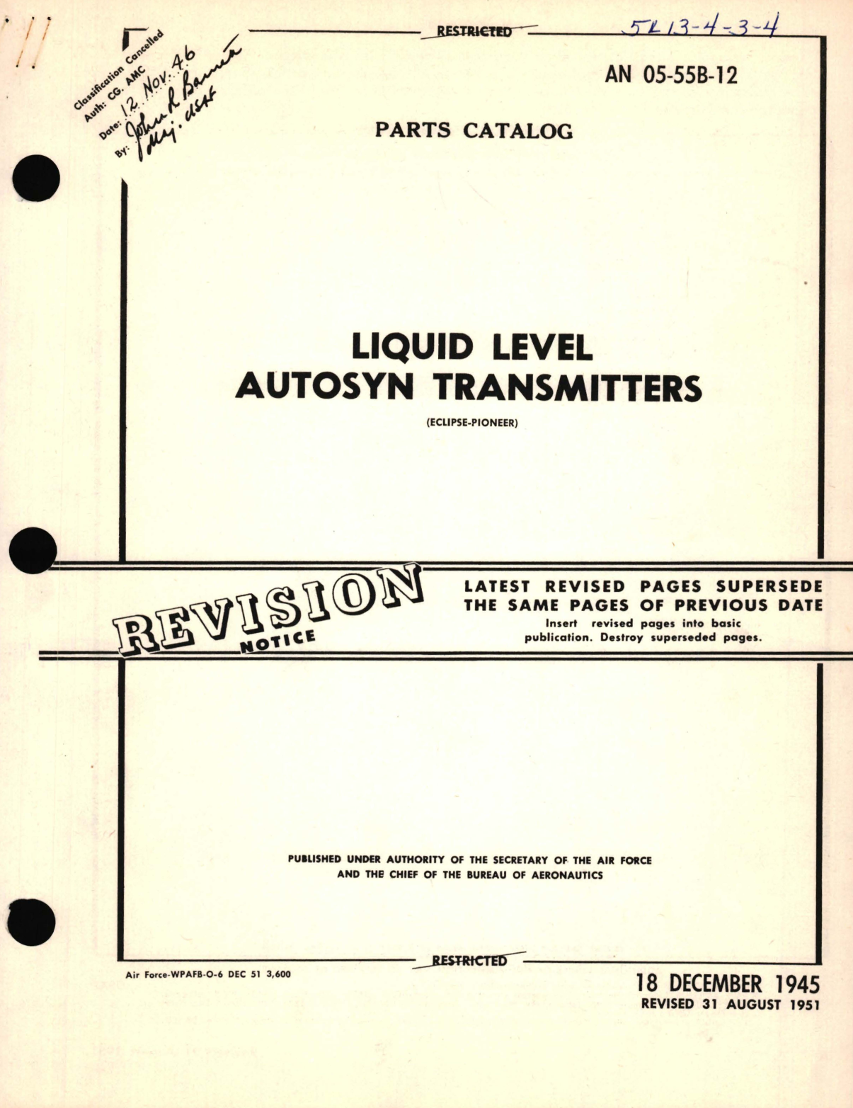 Sample page 1 from AirCorps Library document: Parts Catalog for Liquid Level Autosyn Transmitters