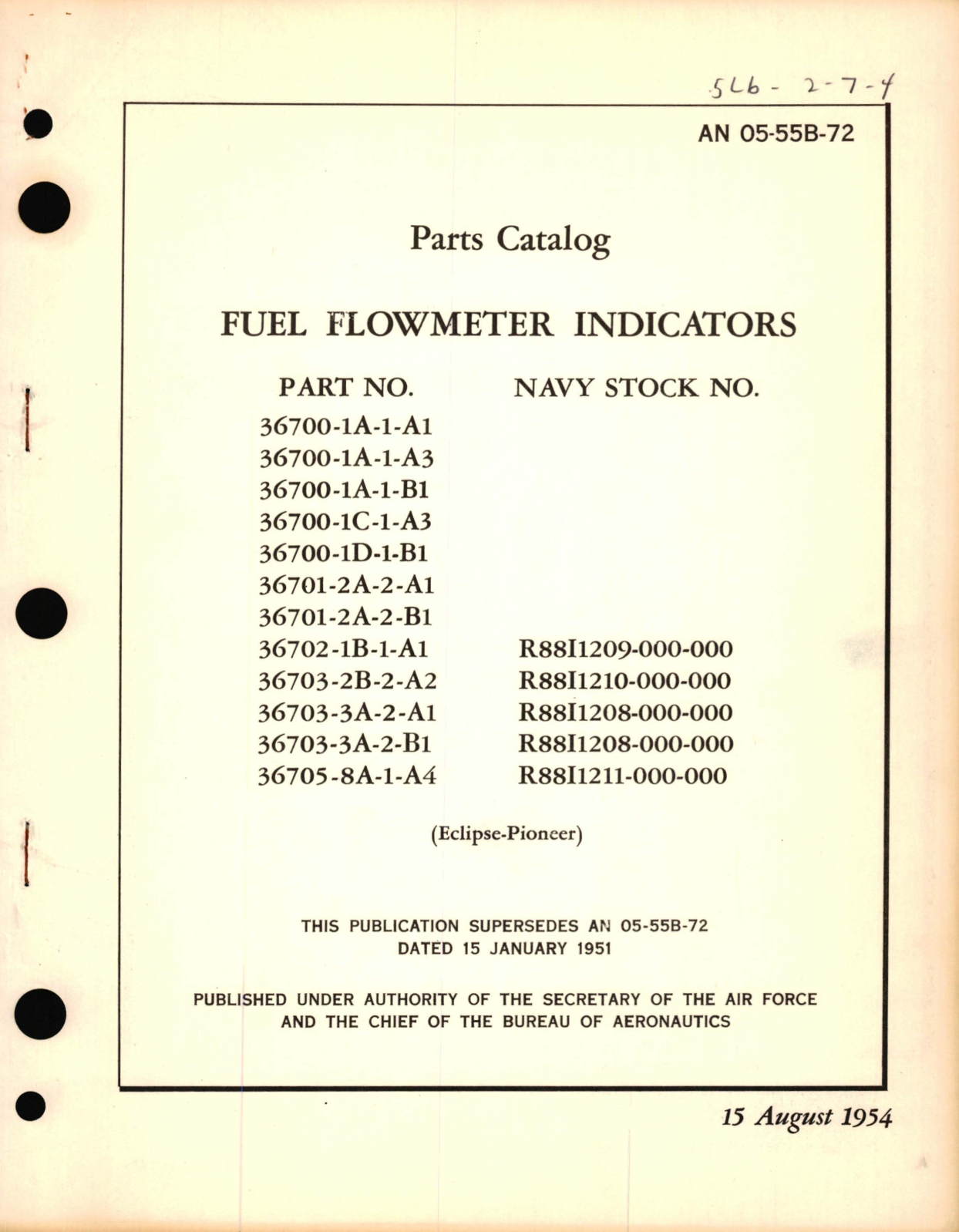 Sample page 1 from AirCorps Library document: Parts Catalog for Fuel Flowmeter Indicators Part No. 366700, 37601, 36702, 36703, 36705 