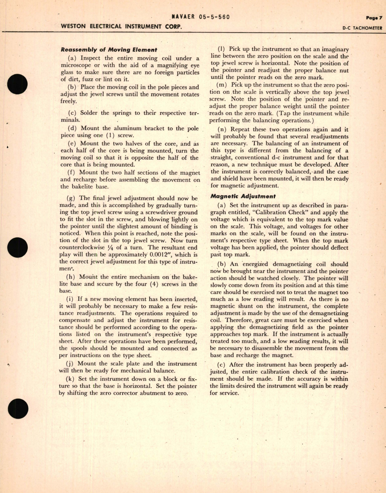 Sample page 9 from AirCorps Library document: General Service Instructions for D-C Tachometer Magneto Model 724 Indicator Model 545 