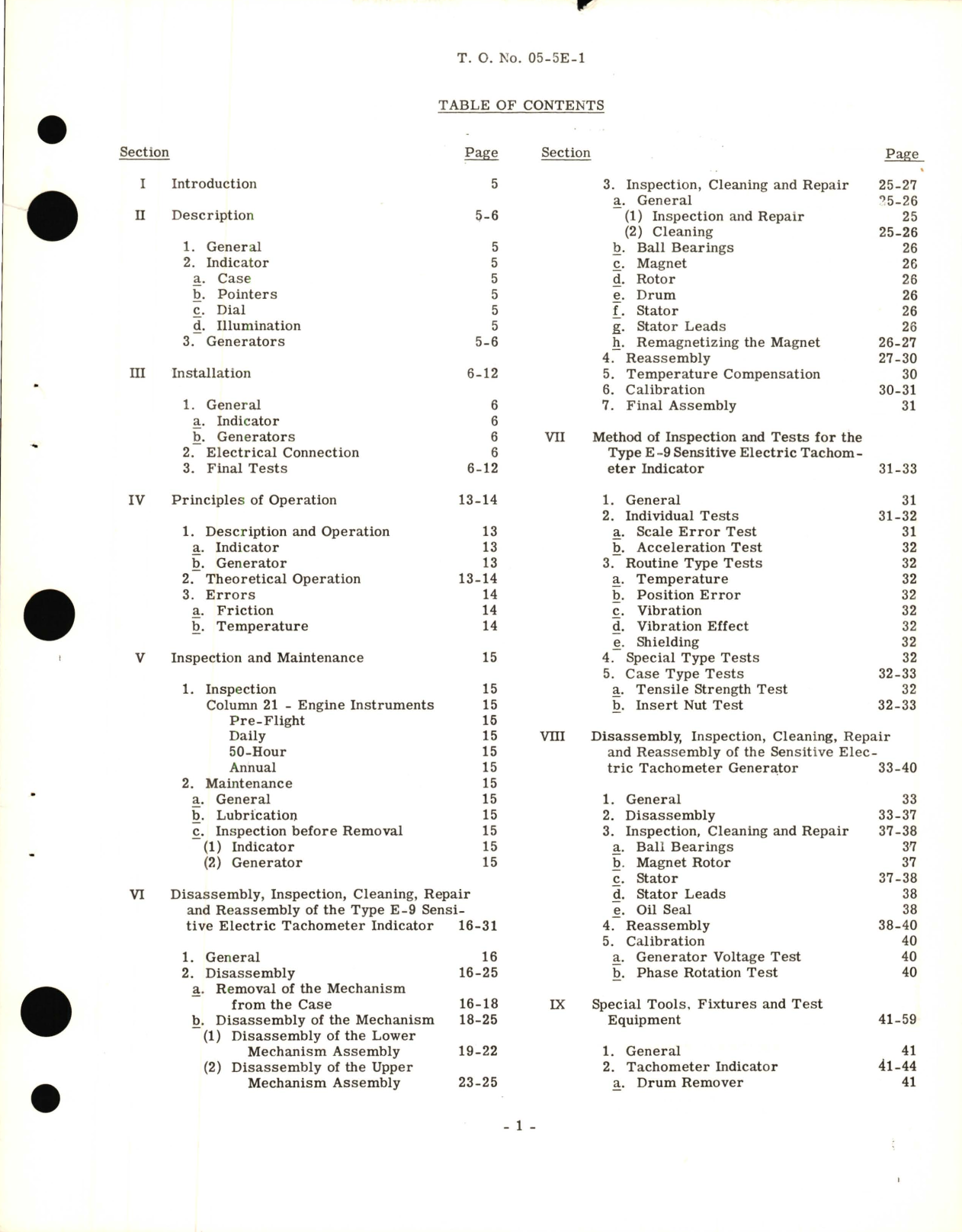 Sample page 5 from AirCorps Library document: Operation, Service and Overhaul Instructions with Parts Catalog for Sensitive Electric Tachometers Type E-9 