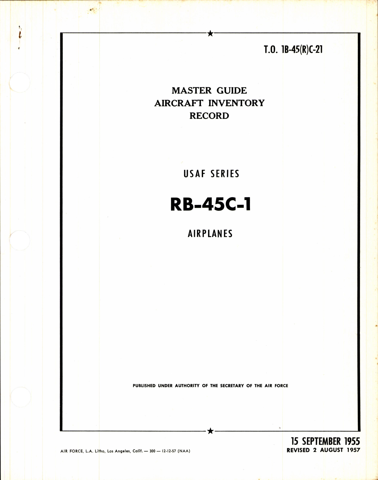 Sample page 1 from AirCorps Library document: Master Guide Aircraft Inventory Record for RB-45C-1 Airplanes