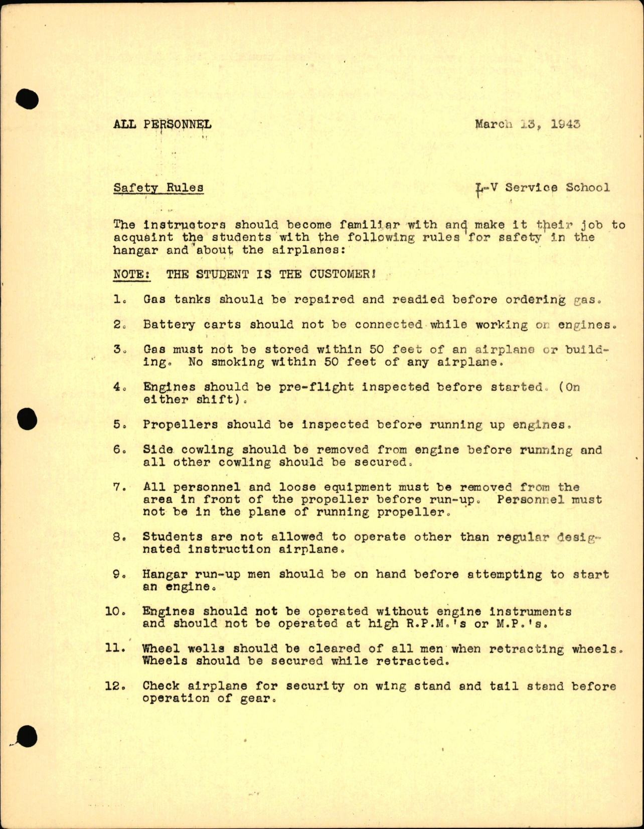 Sample page 1 from AirCorps Library document: Service School Safety Rules