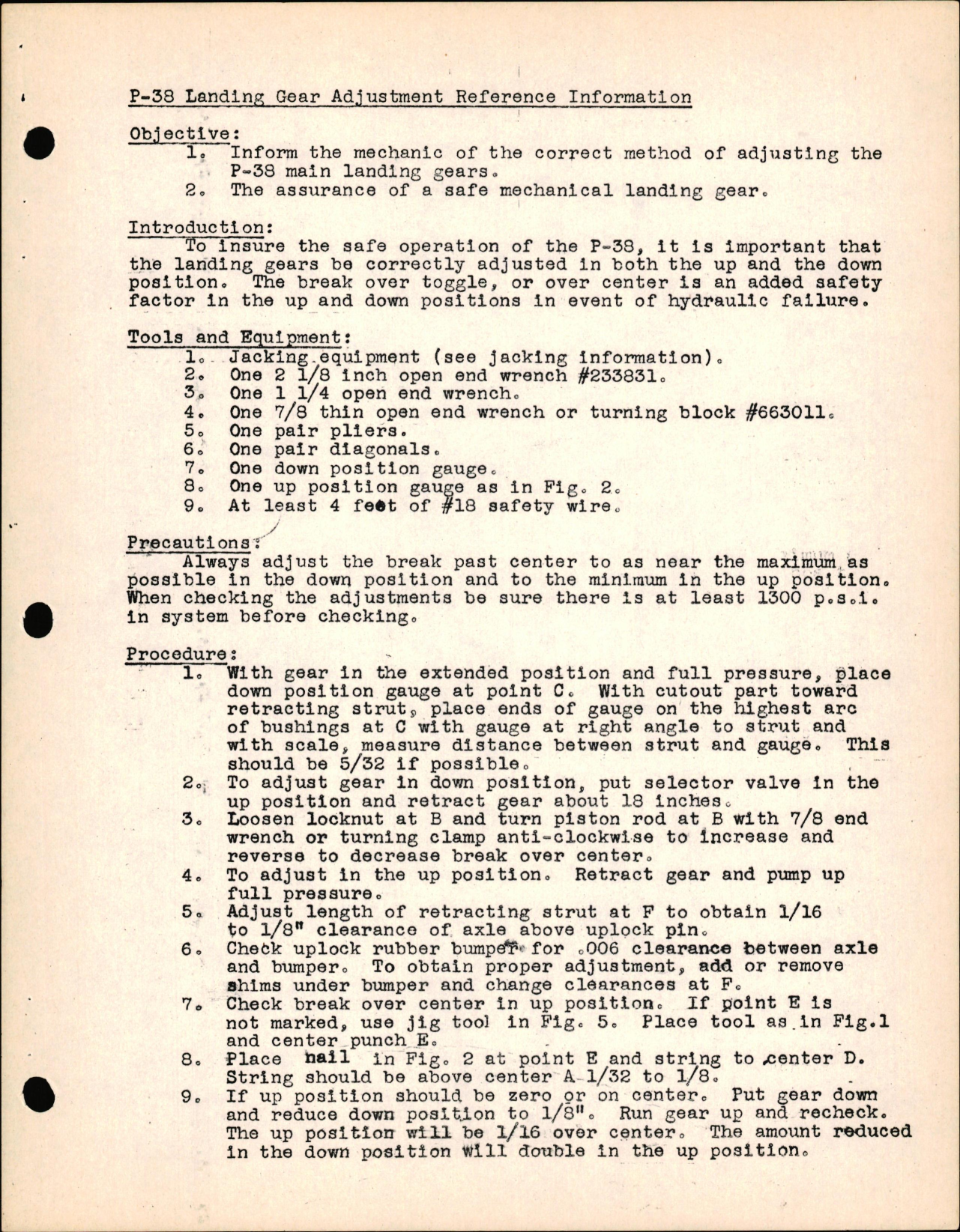 Sample page 1 from AirCorps Library document: P-38 Landing Gear Adjustment Reference Information