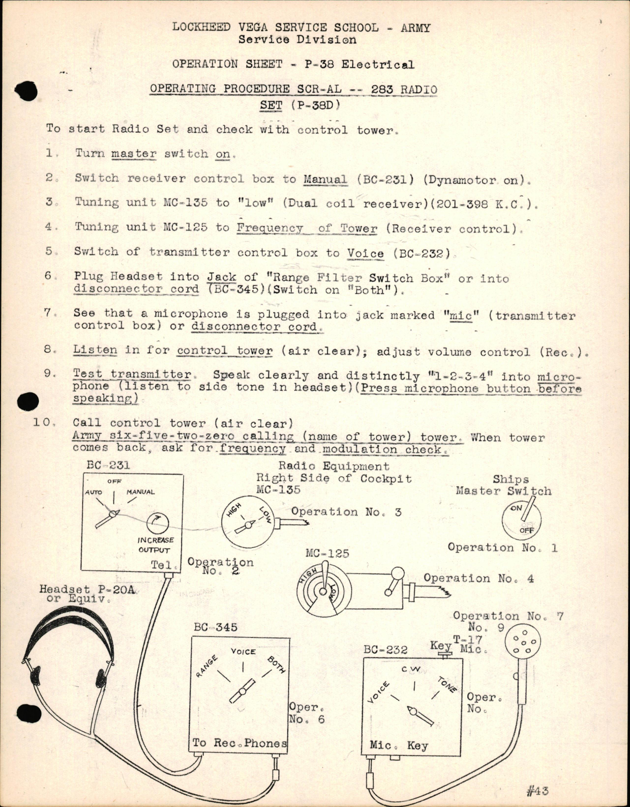 Sample page 1 from AirCorps Library document: P-38 Electrical - Operating Procedure SCR-AL-283 Radio Set