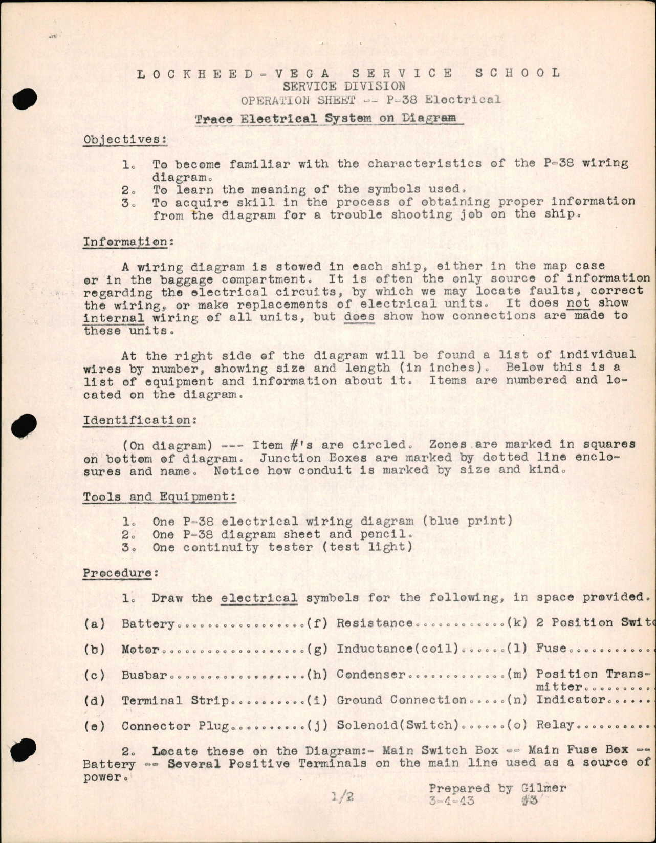 Sample page 1 from AirCorps Library document: P-38 Electrical - Trace Electrical System on Diagram