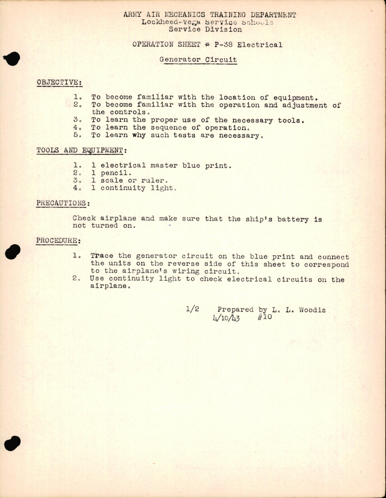 Sample page 1 from AirCorps Library document:  P-38 Electrical - Generator Circuit
