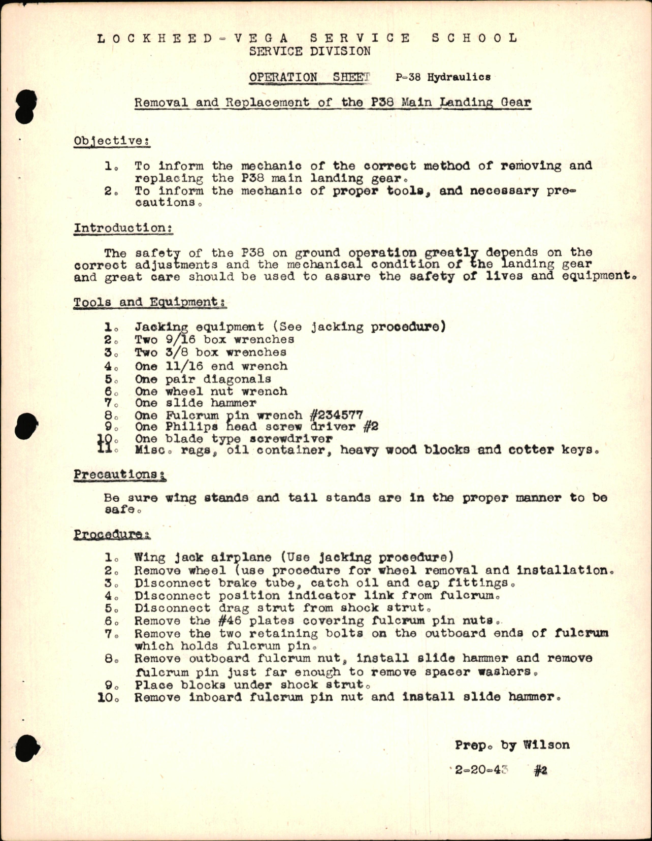 Sample page 1 from AirCorps Library document: P-38 Hydraulics - Removal & Replacement of the P-38 Main Landing Gear
