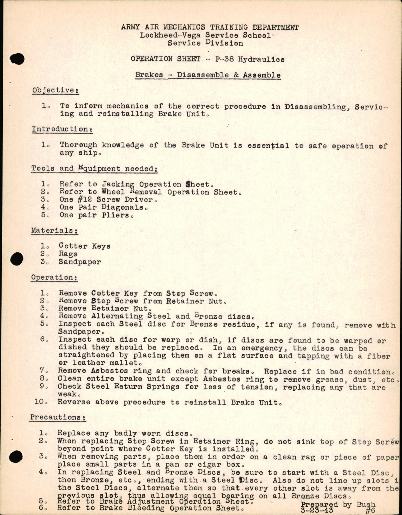 Sample page 1 from AirCorps Library document:  P-38 Hydraulics - Brakes - Disassemble & Assemble
