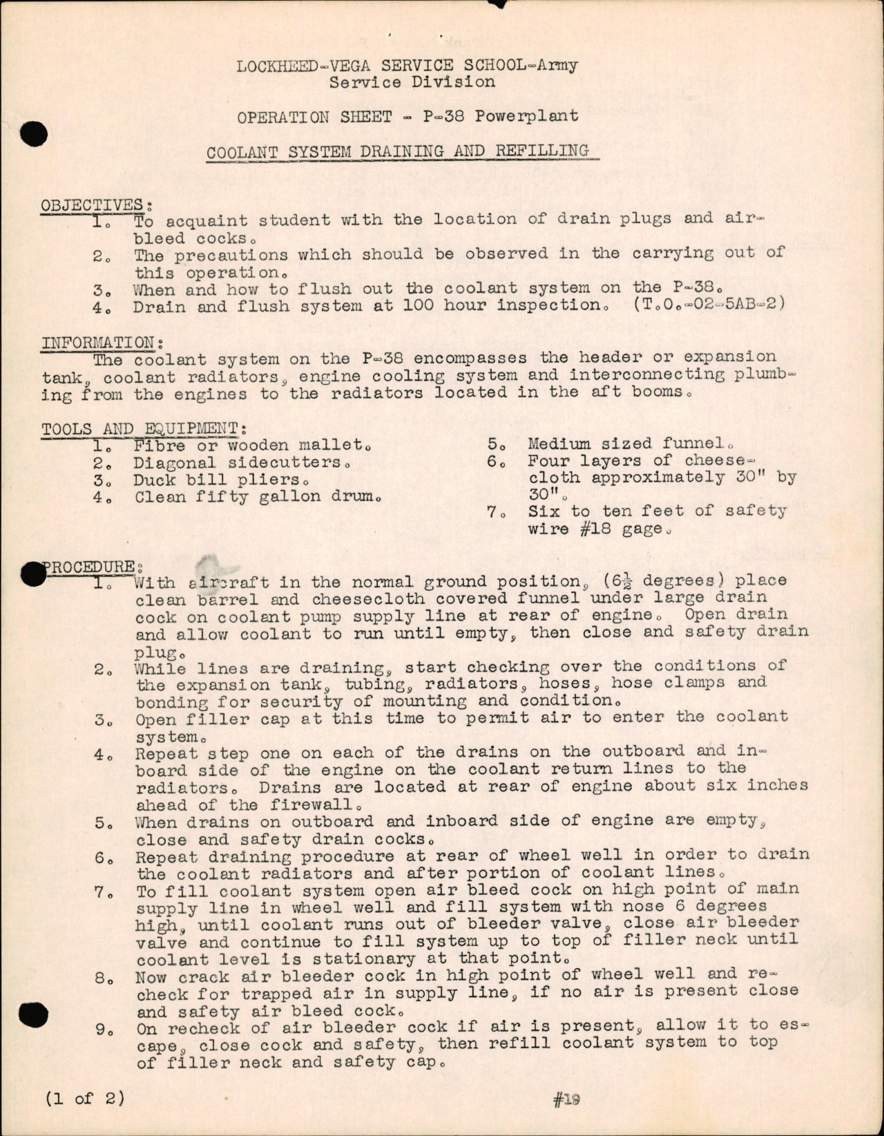 Sample page 1 from AirCorps Library document: P-38 Powerplant - Coolant System Draining & Refilling