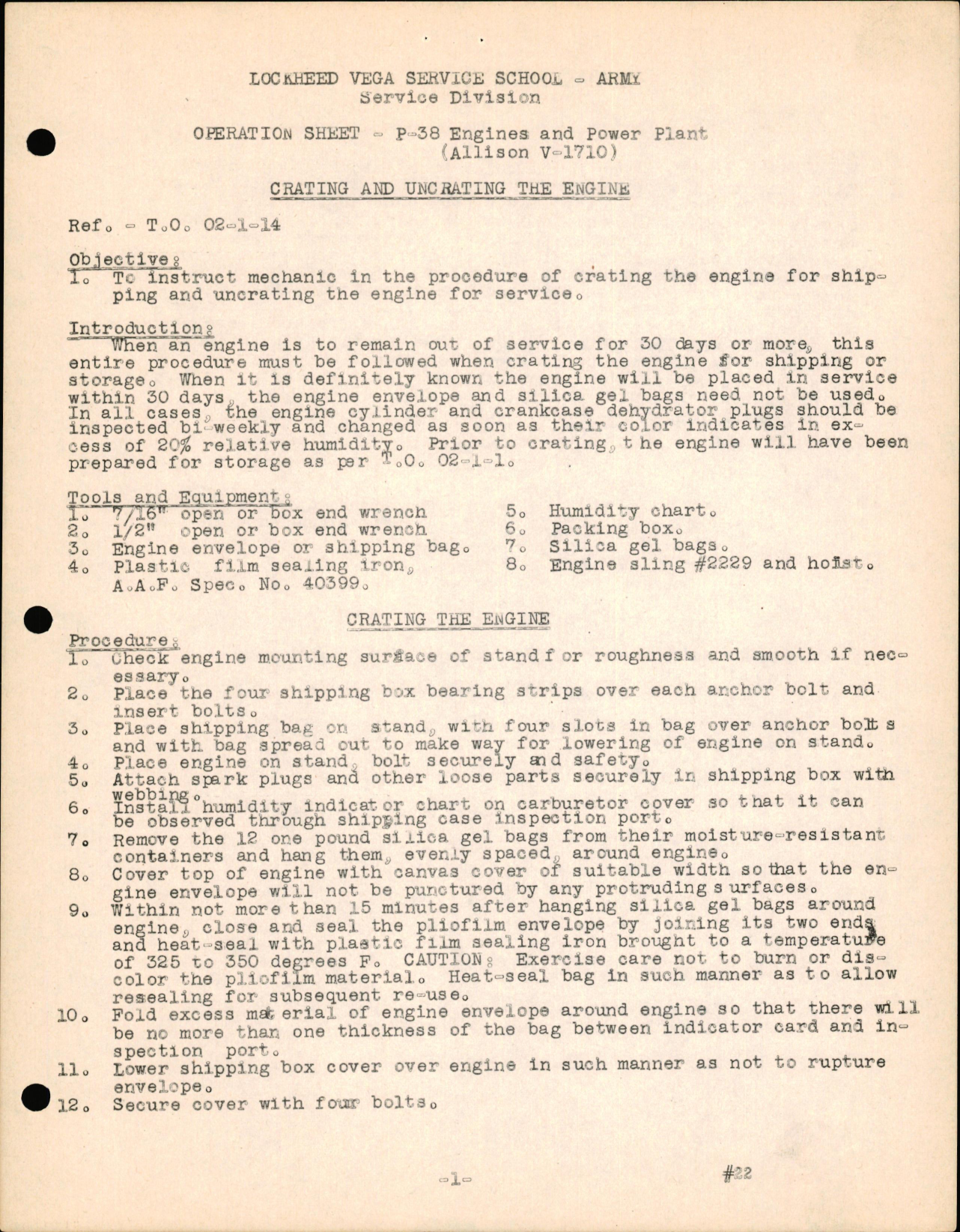 Sample page 1 from AirCorps Library document: P-38 Engines & Powerplant (Allison V-1710) - Crating & Uncrating the Engine