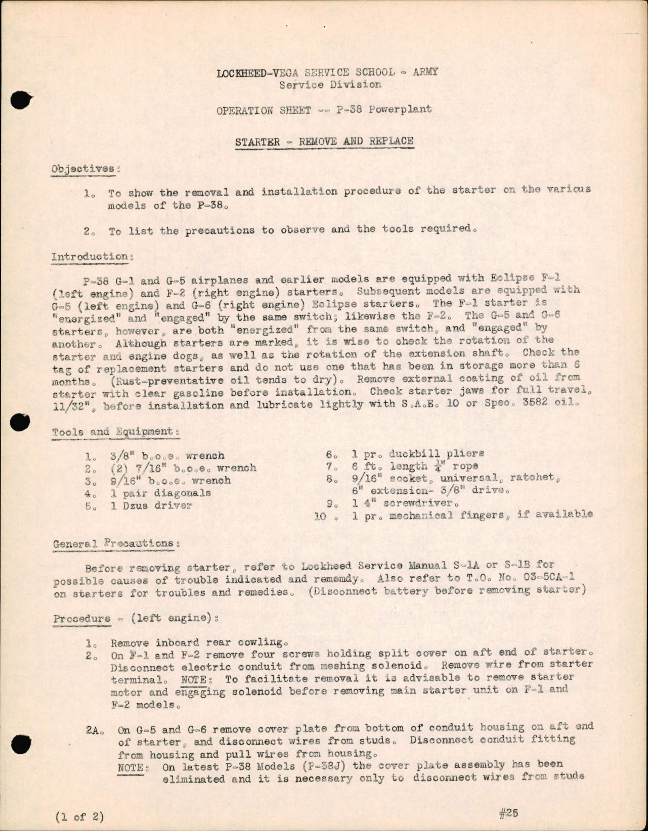 Sample page 1 from AirCorps Library document: P-38 Powerplant - Starter - Remove & Replace