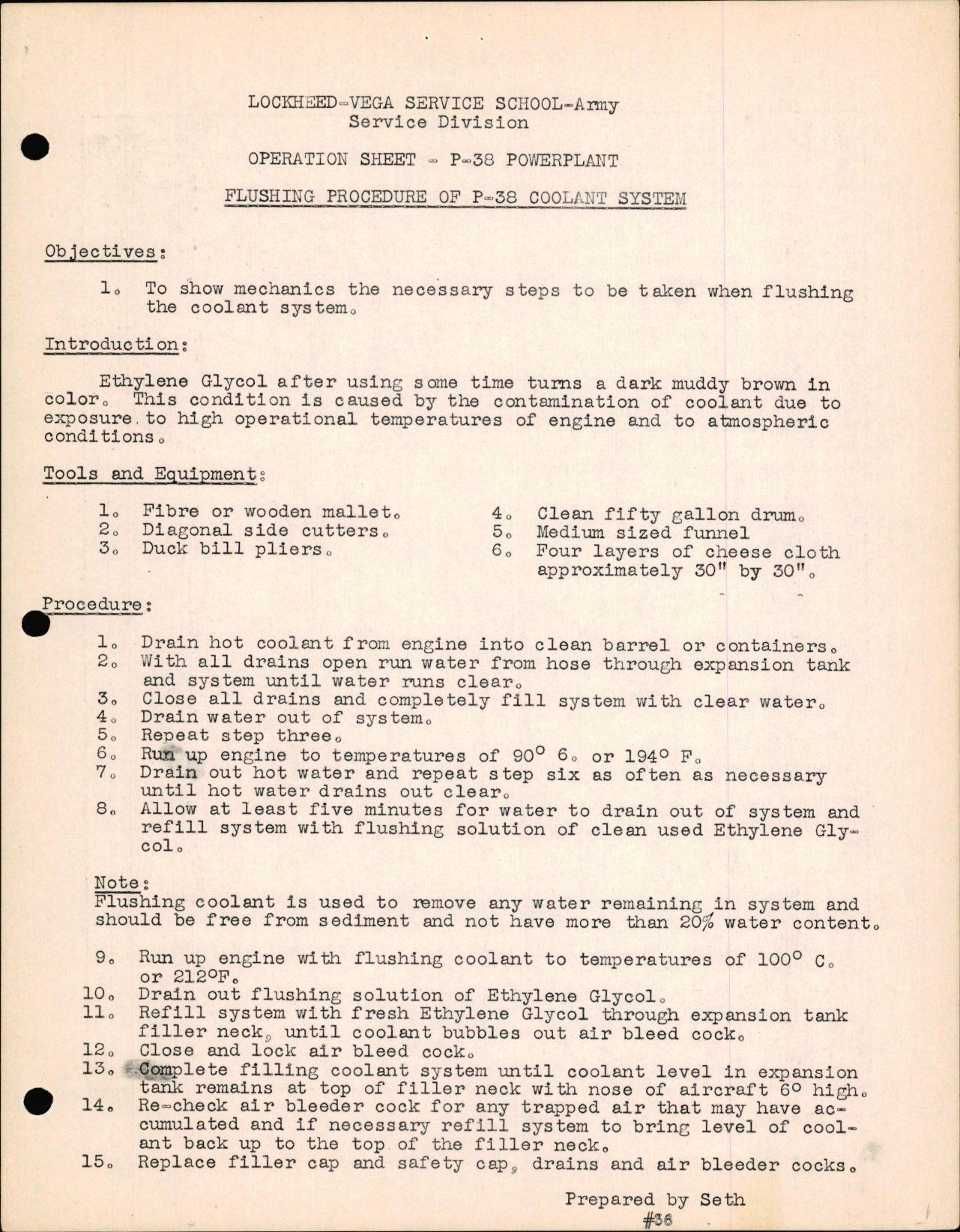 Sample page 1 from AirCorps Library document: P-38 Powerplant - Flushing Procedure of P-38 Coolant System