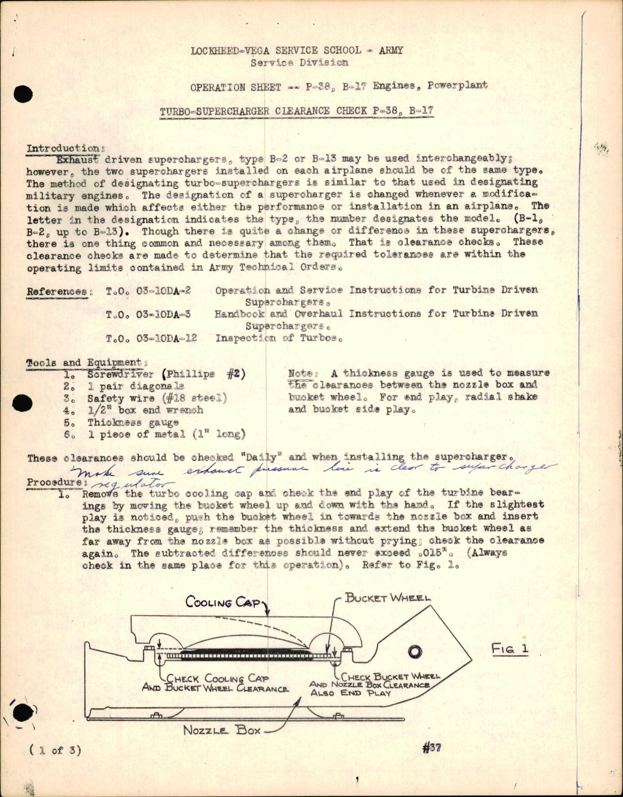 Sample page 1 from AirCorps Library document: P-38, B-17 Engines & Powerplant - Turbo-Supercharger Clearance Check