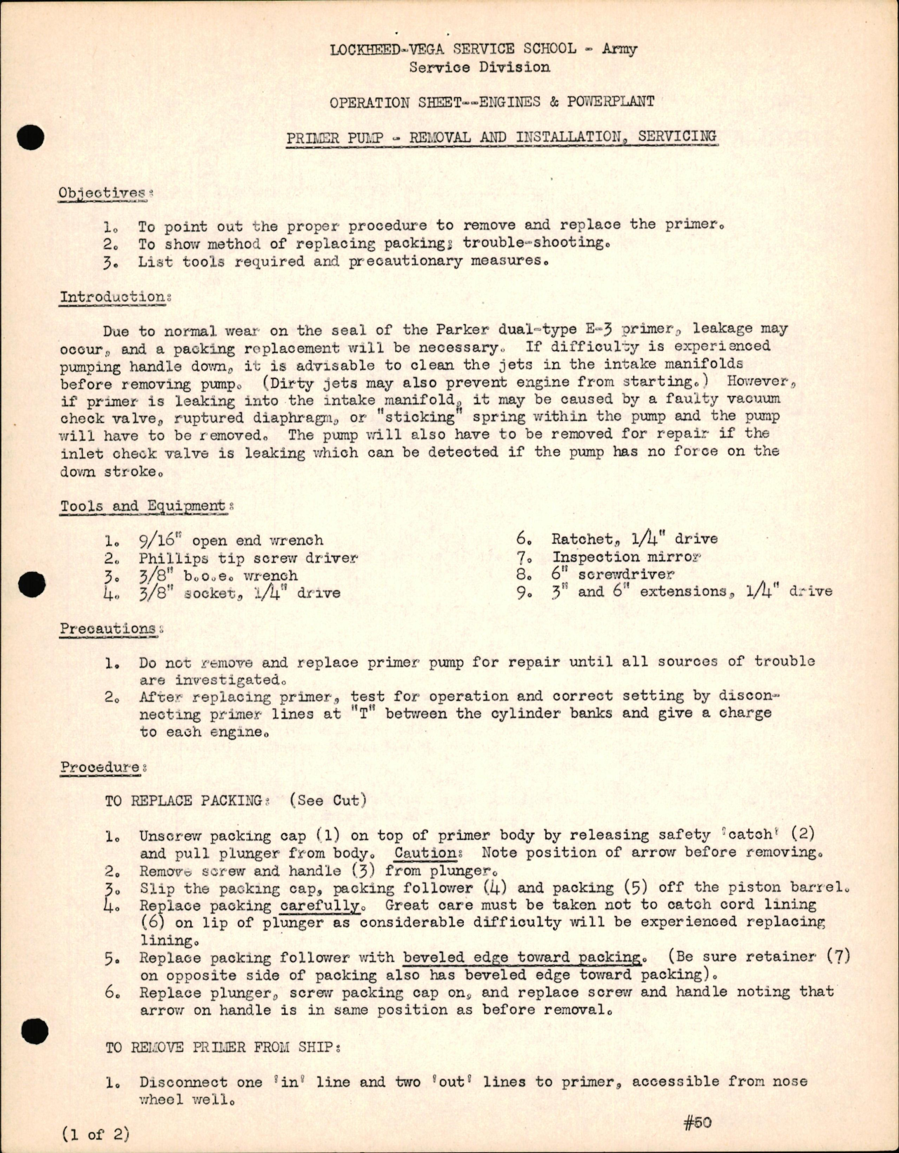 Sample page 1 from AirCorps Library document: Engines & Powerplant - Primer Pump - Removal & Installation, Service