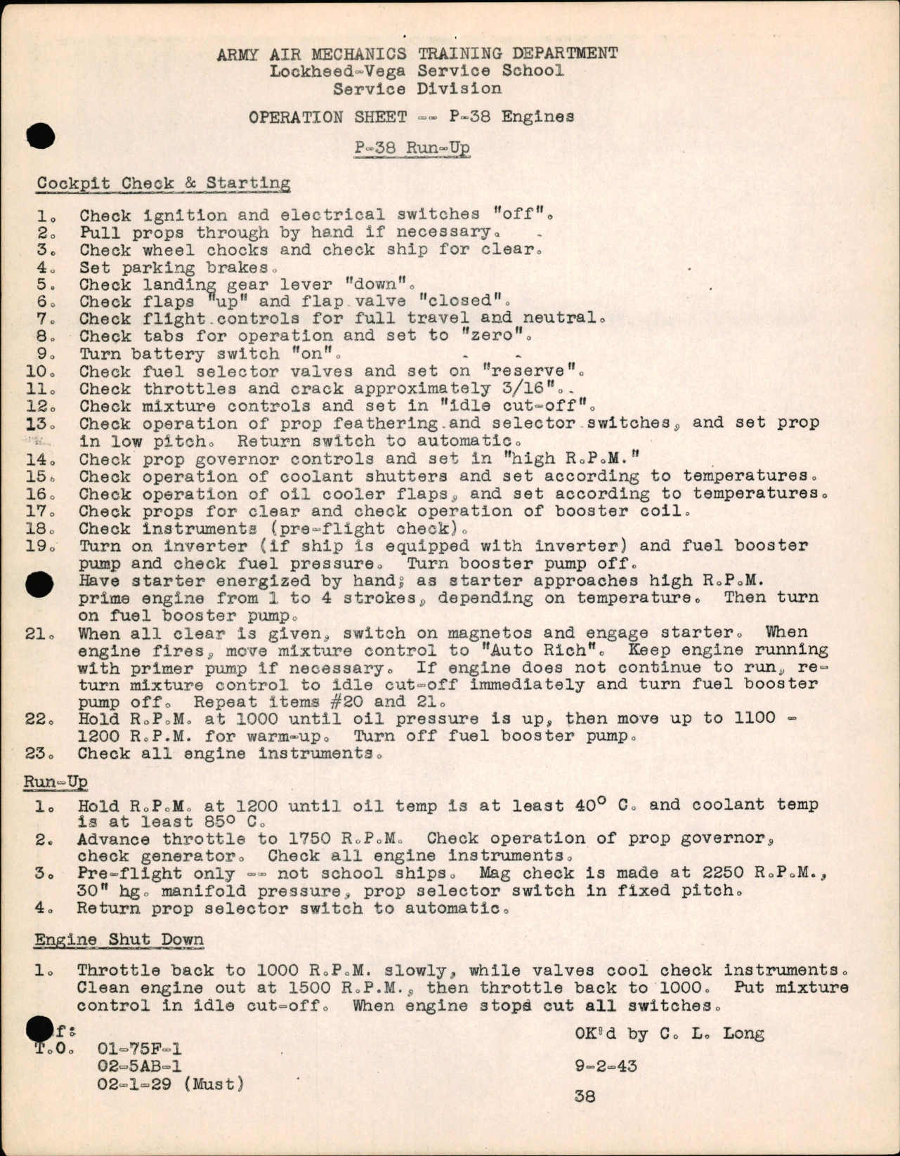 Sample page 1 from AirCorps Library document: P-38 Engines - P-38 Run-Up