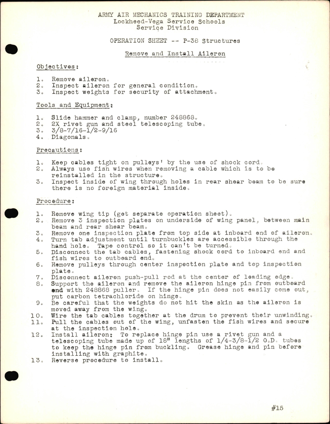 Sample page 1 from AirCorps Library document: P-38 Structures - Remove & Install Aileron