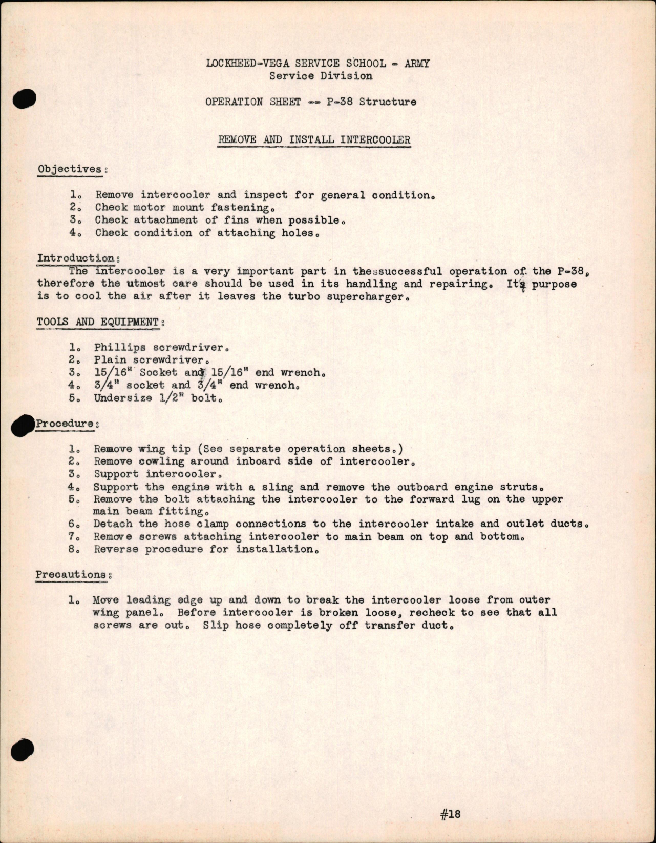 Sample page 1 from AirCorps Library document:  P-38 Structures - Remove & Install Intercooler