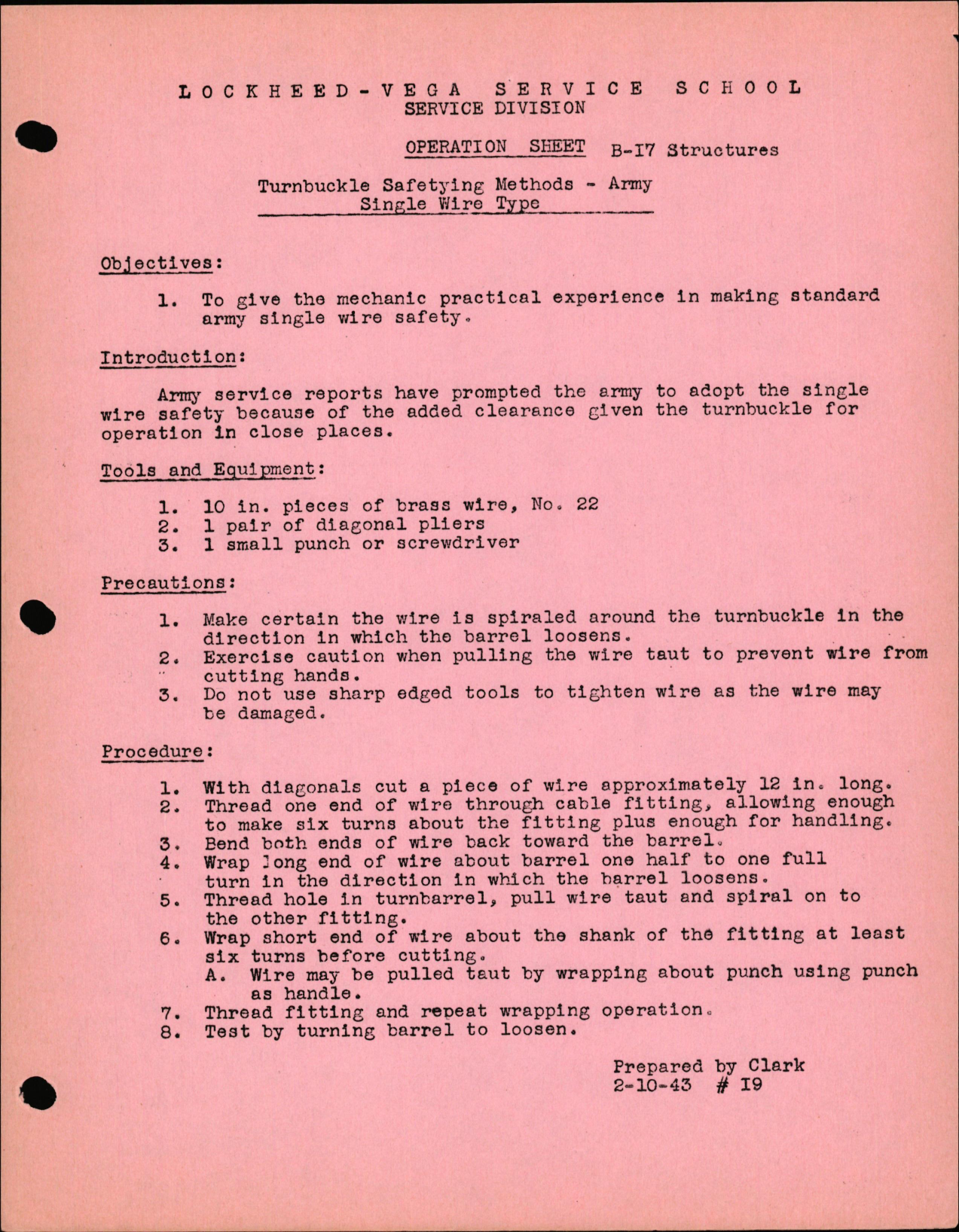 Sample page 1 from AirCorps Library document: B-17 Structures - Turnbuckle Safetying Methods - Army Single Wire Type
