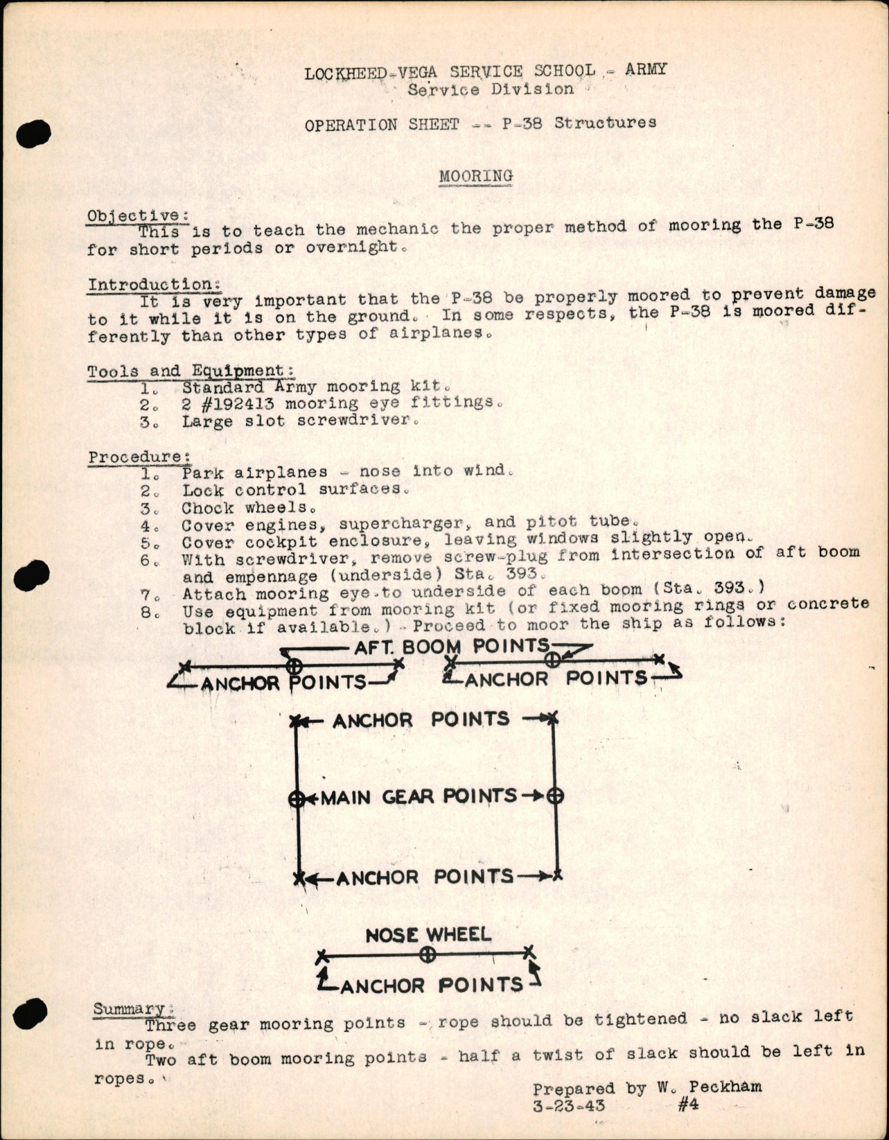 Sample page 1 from AirCorps Library document: P-38 Structures - Mooring