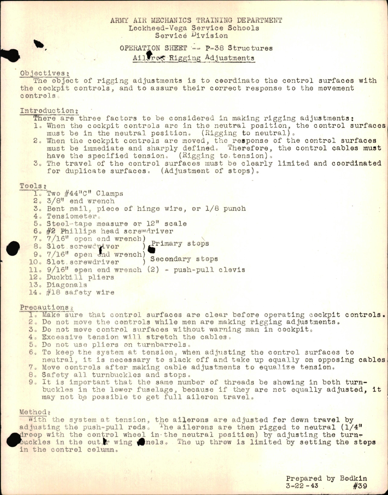 Sample page 1 from AirCorps Library document: P-38 Structures - Aileron Rigging Adjustments
