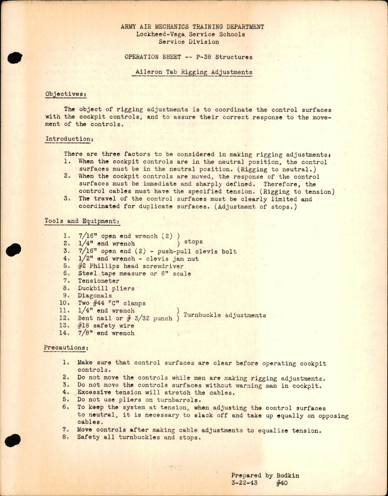 Sample page 1 from AirCorps Library document: P-38 Structures - Aileron Tab Rigging Adjustments