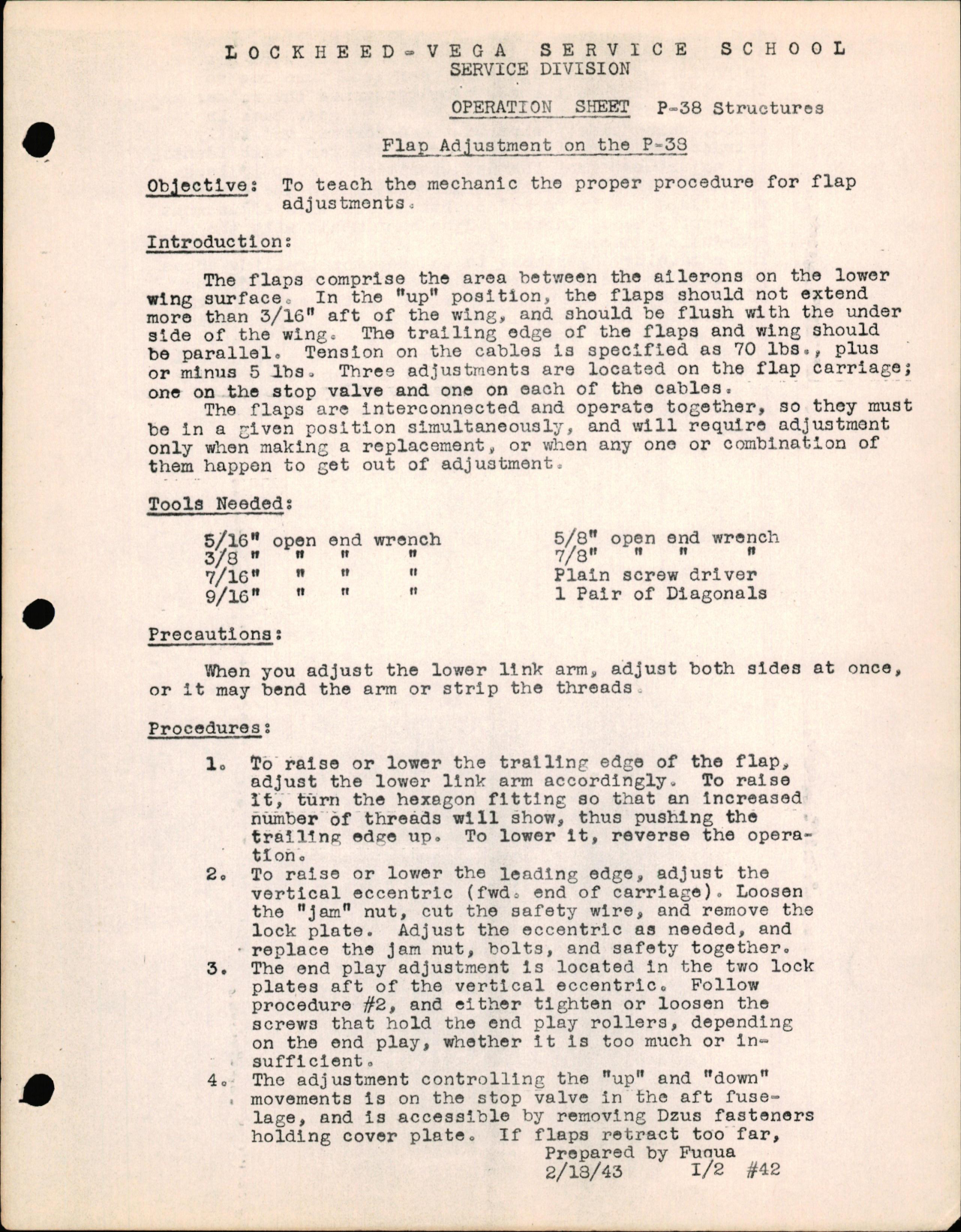 Sample page 1 from AirCorps Library document: P-38 Structures - Flap Adjustment on the P-38