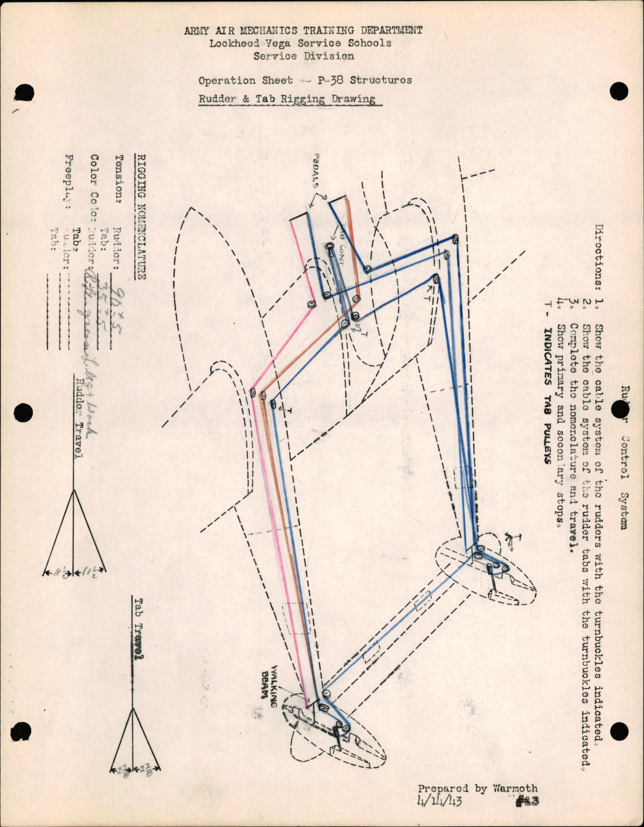 Sample page 1 from AirCorps Library document: P-38 Structures - Rudder & Tab Rigging Drawing