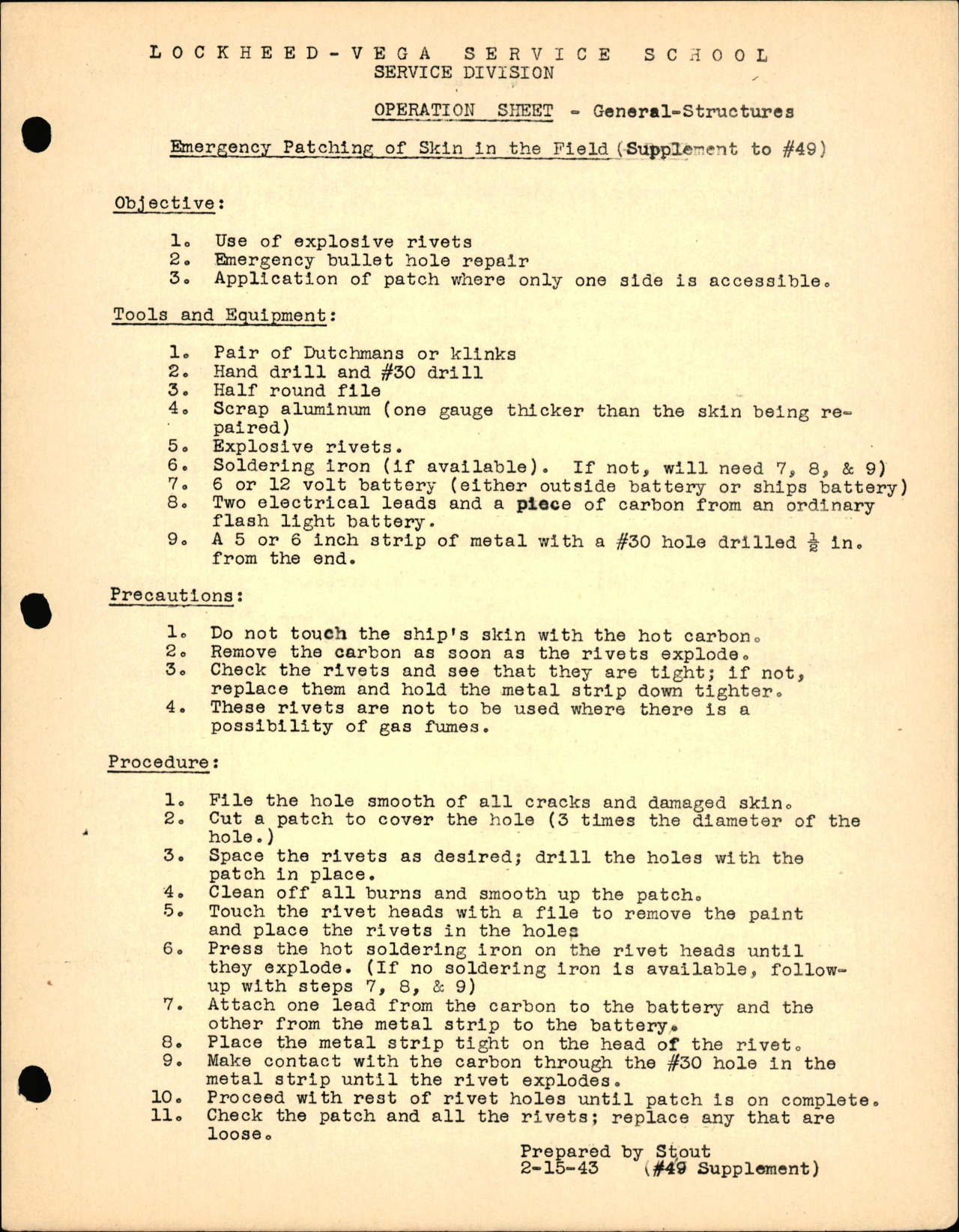 Sample page 1 from AirCorps Library document: General Structures - Emergency Patching of Skin in the Field