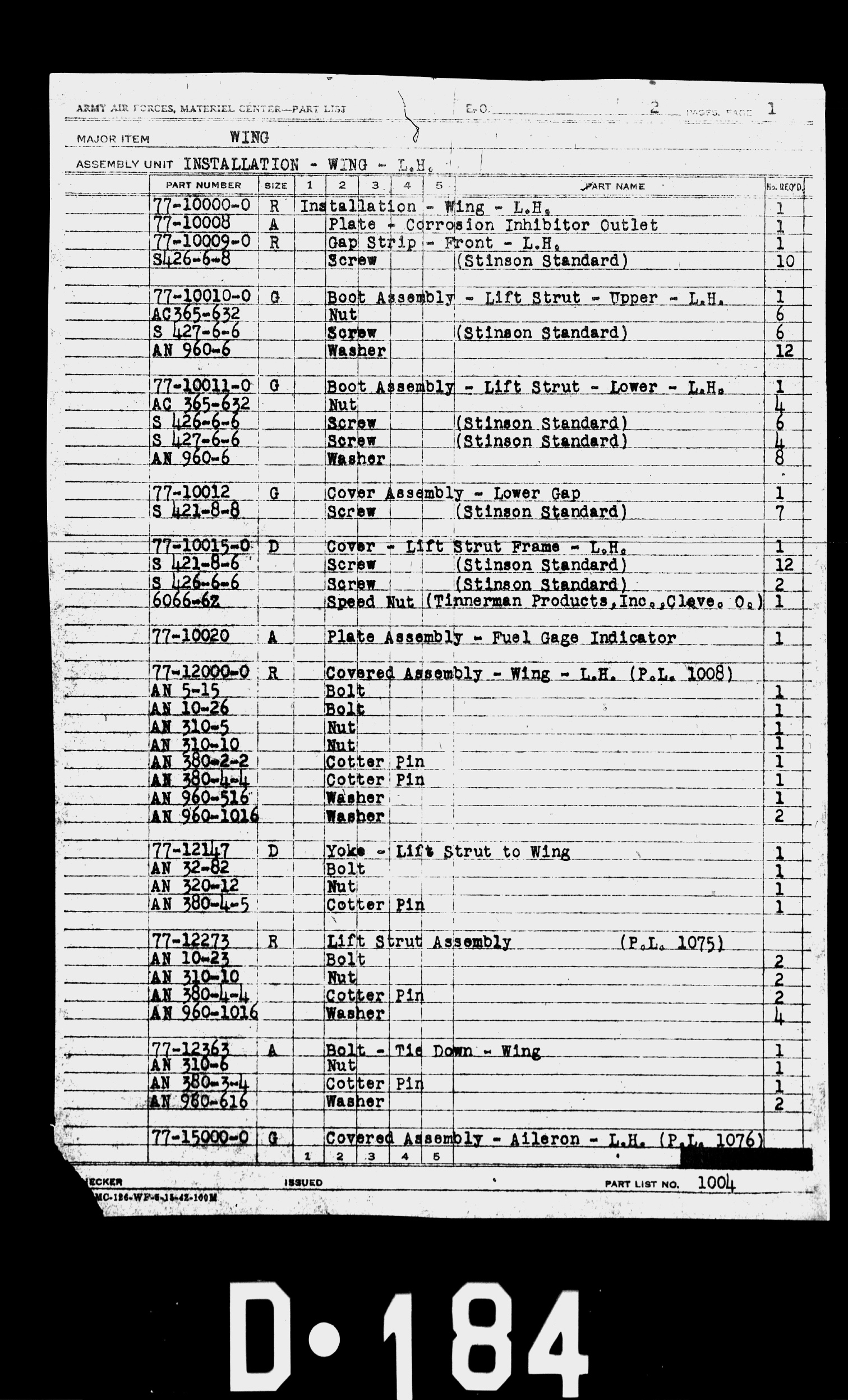 Sample page 5 from AirCorps Library document: AT-19 Engineering Parts List Index