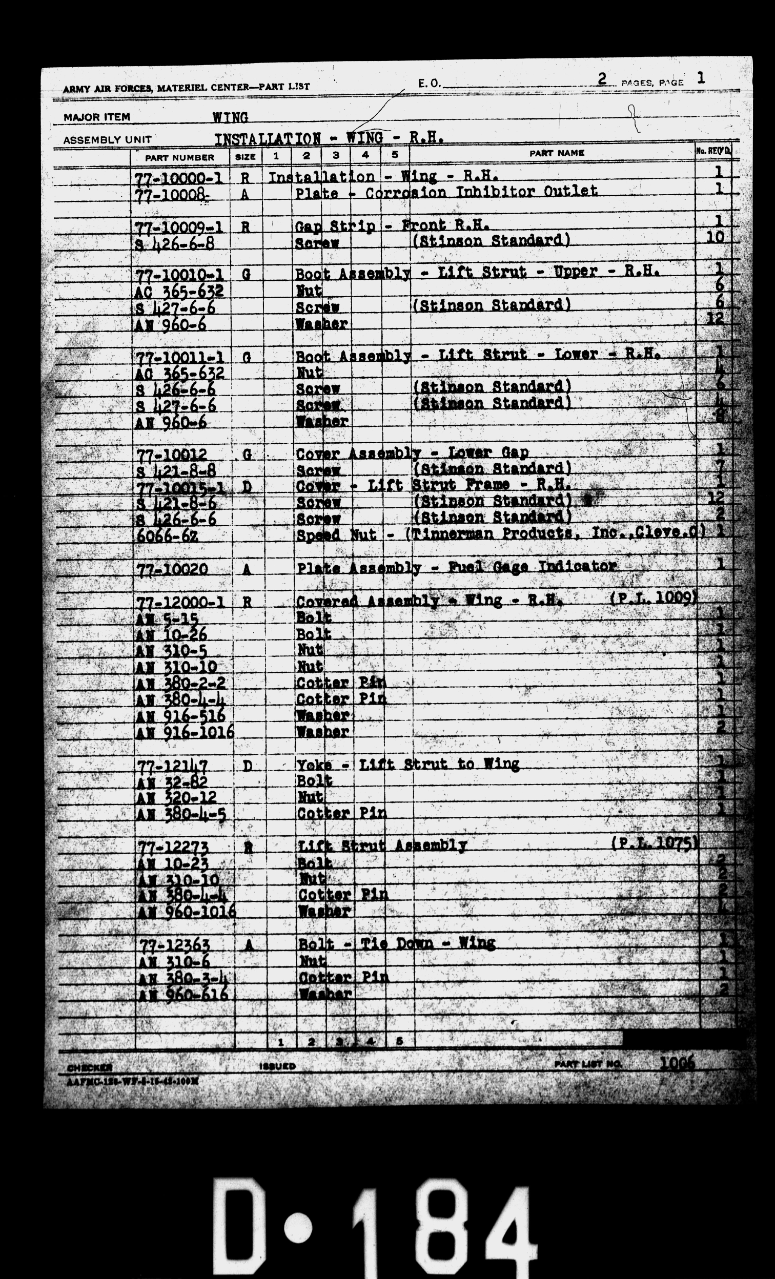 Sample page 7 from AirCorps Library document: AT-19 Engineering Parts List Index