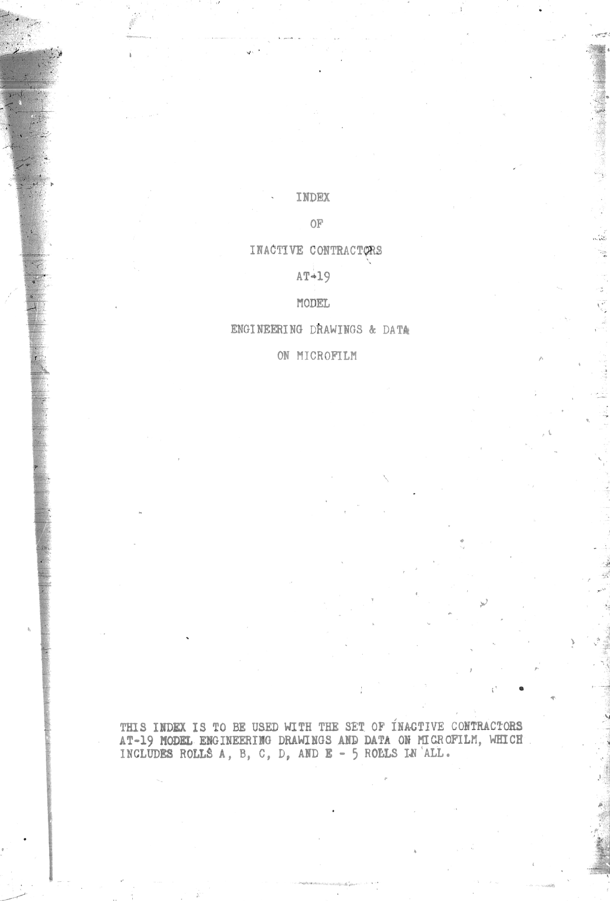 Sample page 1 from AirCorps Library document: Index of Inactive Contractors and Engineering Drawings and Data for AT-19