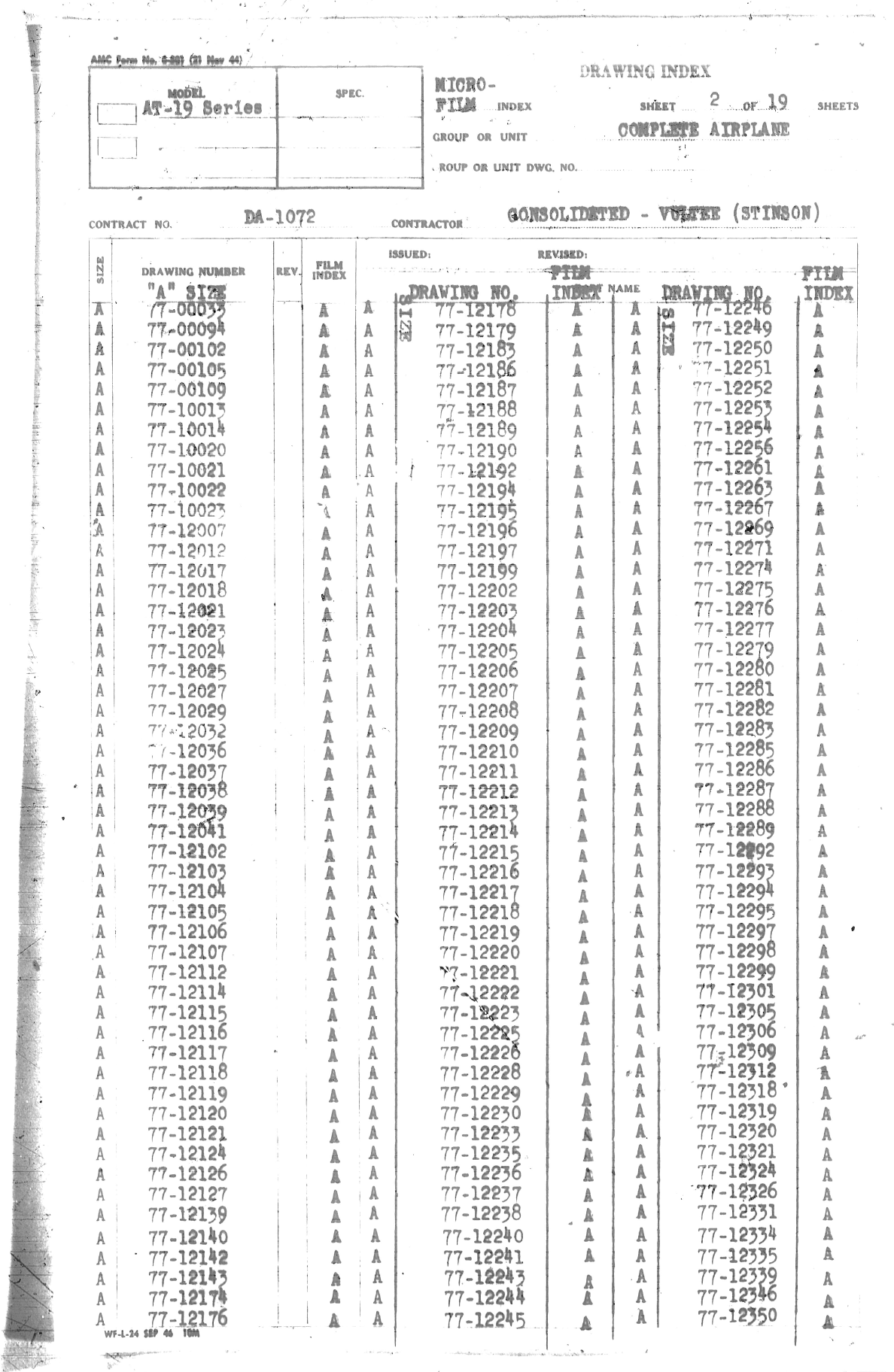 Sample page 5 from AirCorps Library document: Index of Inactive Contractors and Engineering Drawings and Data for AT-19