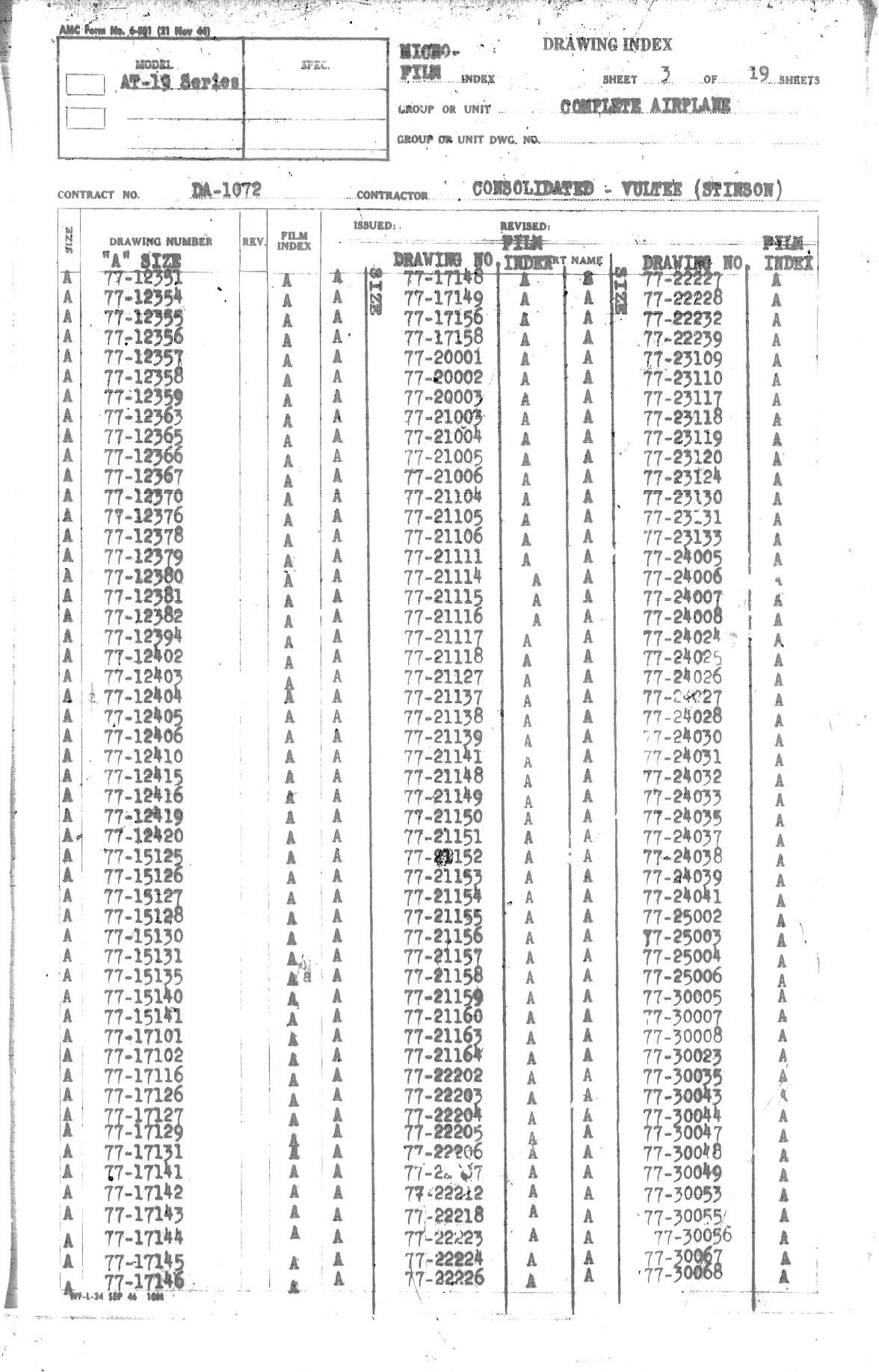 Sample page 6 from AirCorps Library document: Index of Inactive Contractors and Engineering Drawings and Data for AT-19