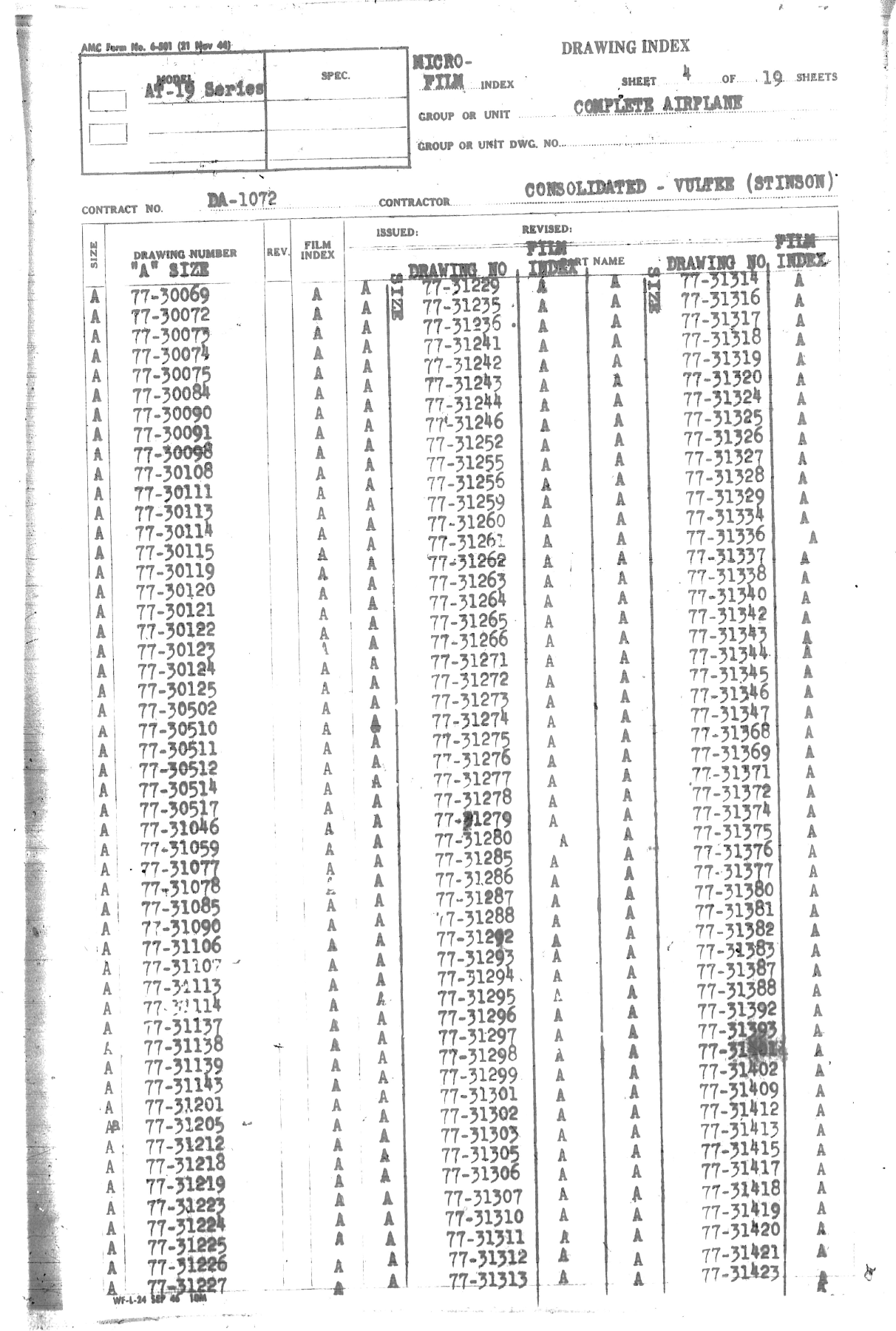 Sample page 7 from AirCorps Library document: Index of Inactive Contractors and Engineering Drawings and Data for AT-19