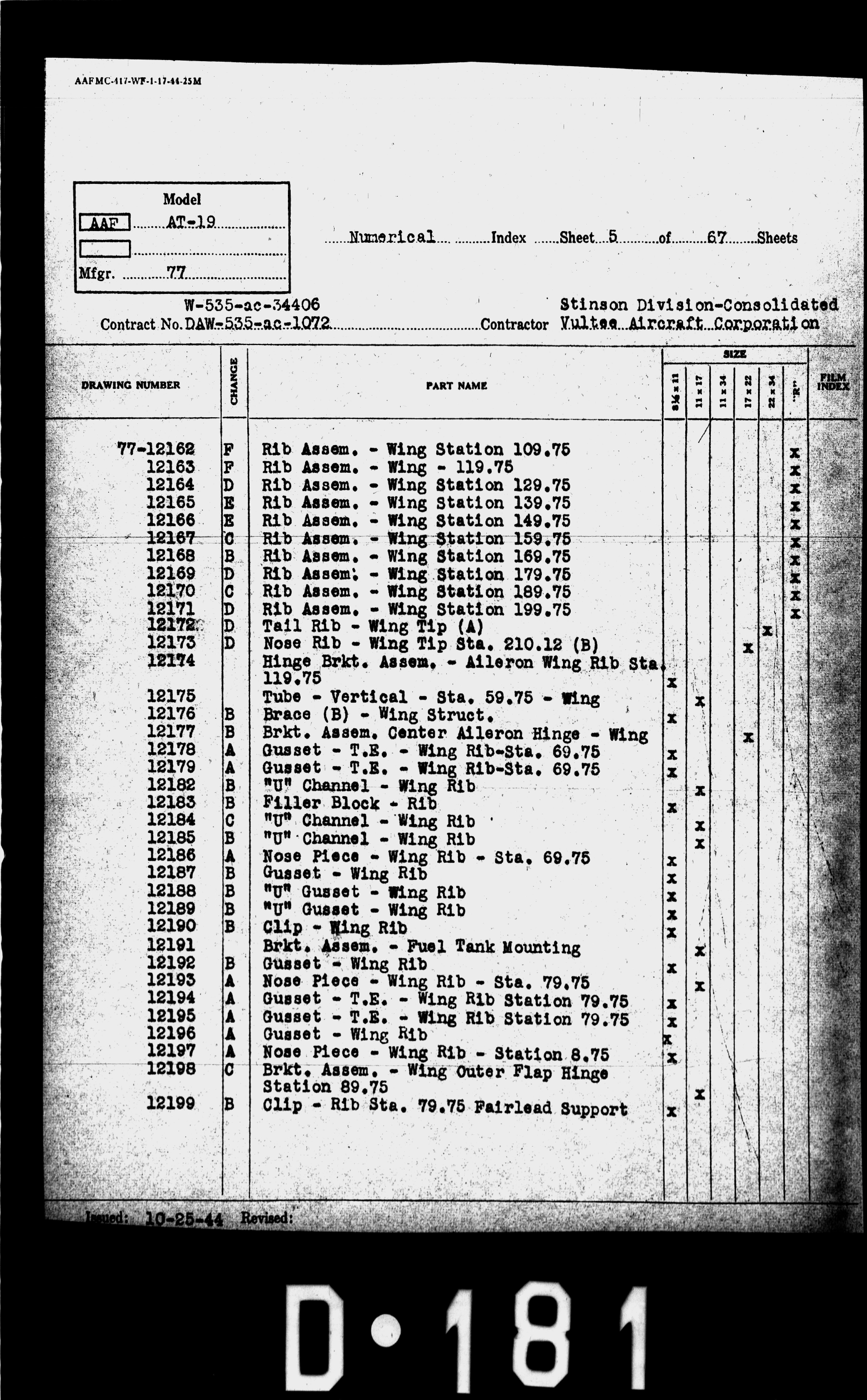 Sample page 5 from AirCorps Library document: Numerical Drawing Index for AT-19