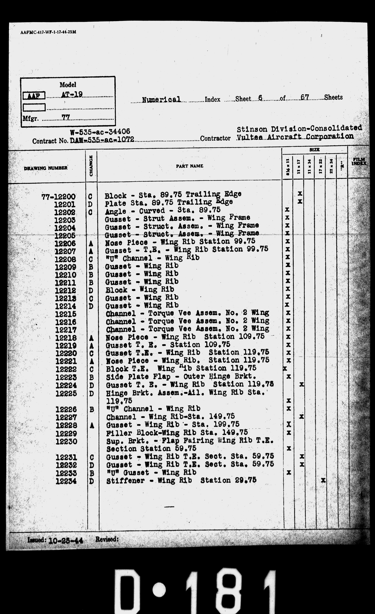 Sample page 6 from AirCorps Library document: Numerical Drawing Index for AT-19