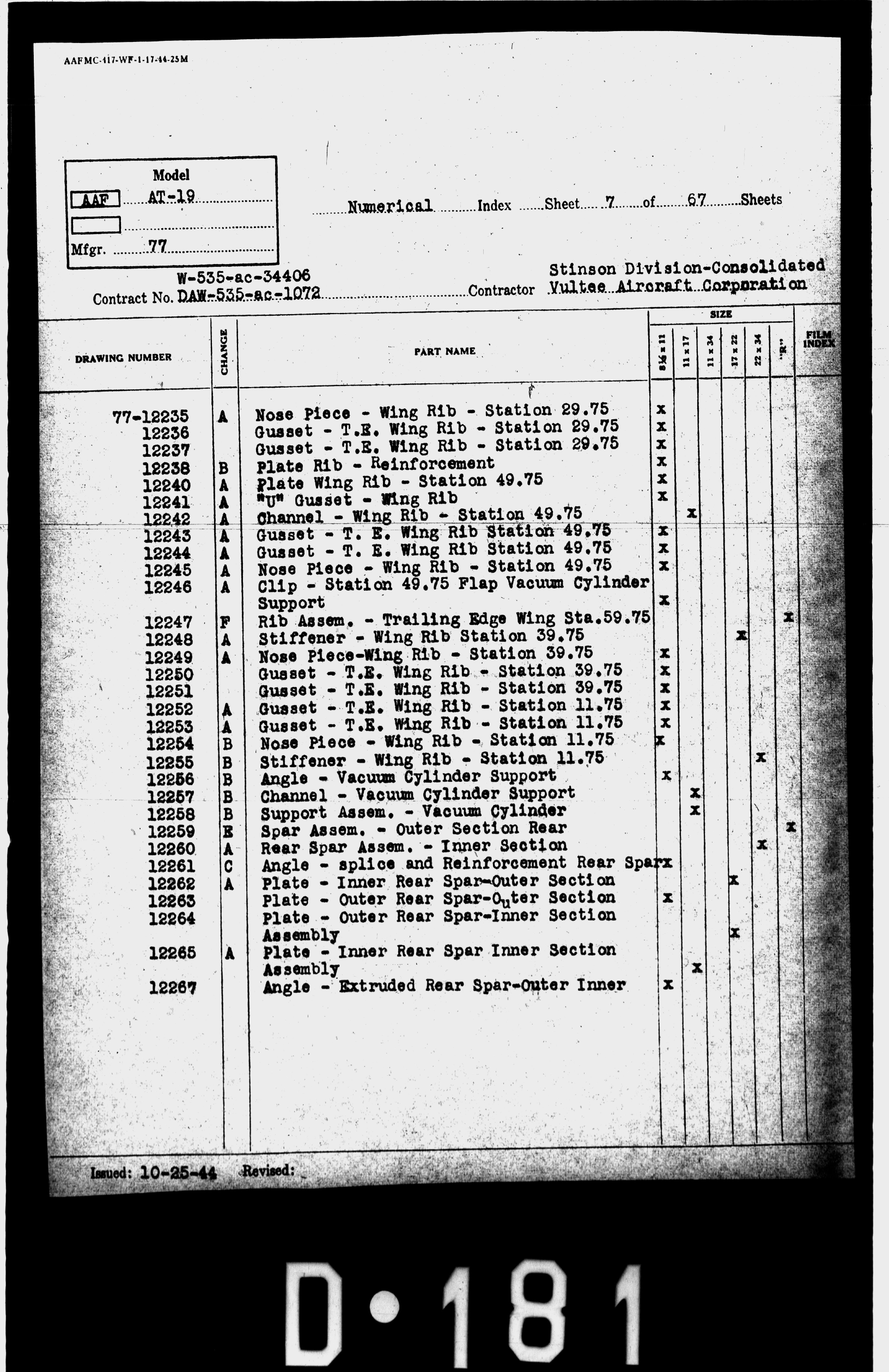 Sample page 7 from AirCorps Library document: Numerical Drawing Index for AT-19