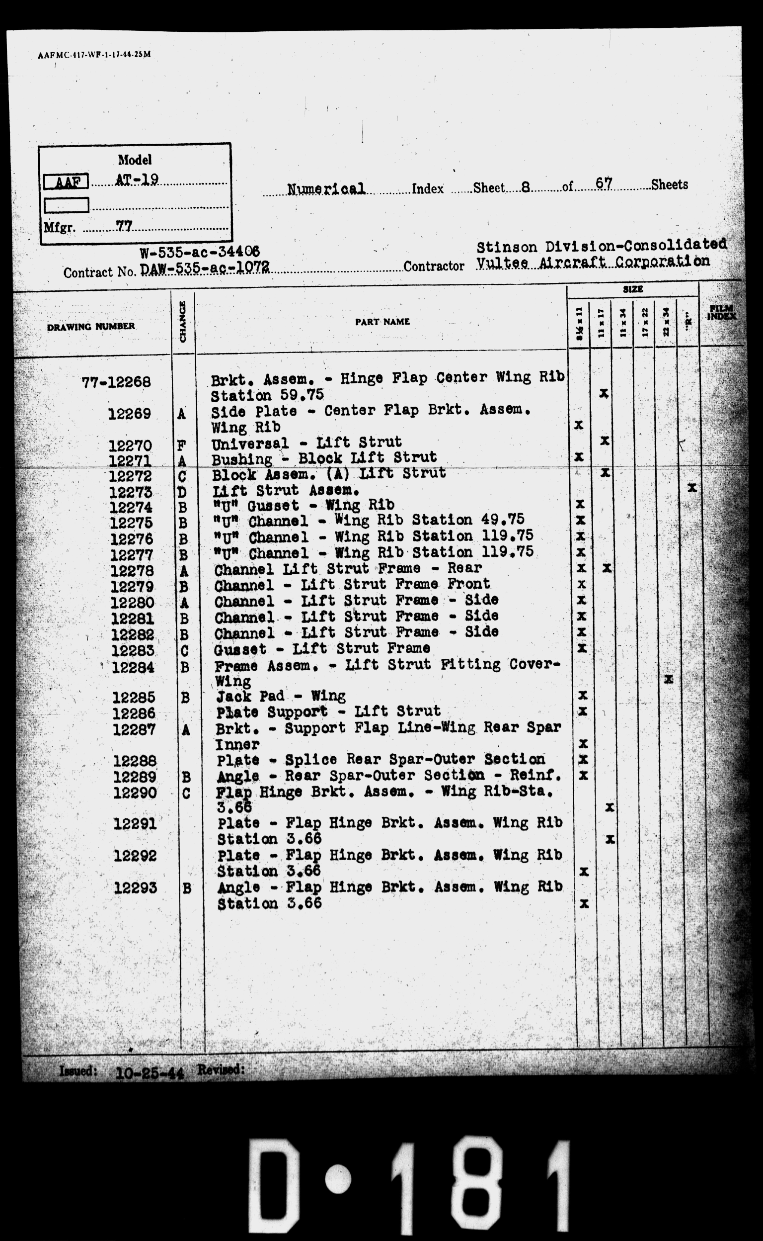 Sample page 8 from AirCorps Library document: Numerical Drawing Index for AT-19