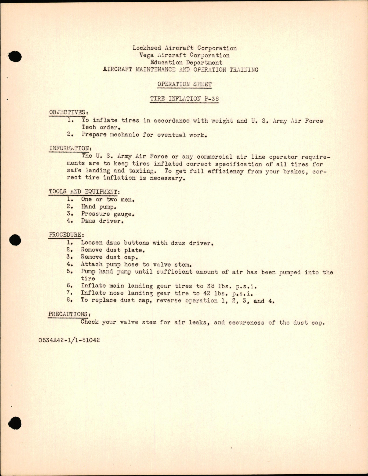 Sample page 1 from AirCorps Library document: Tire Inflation for P-38,