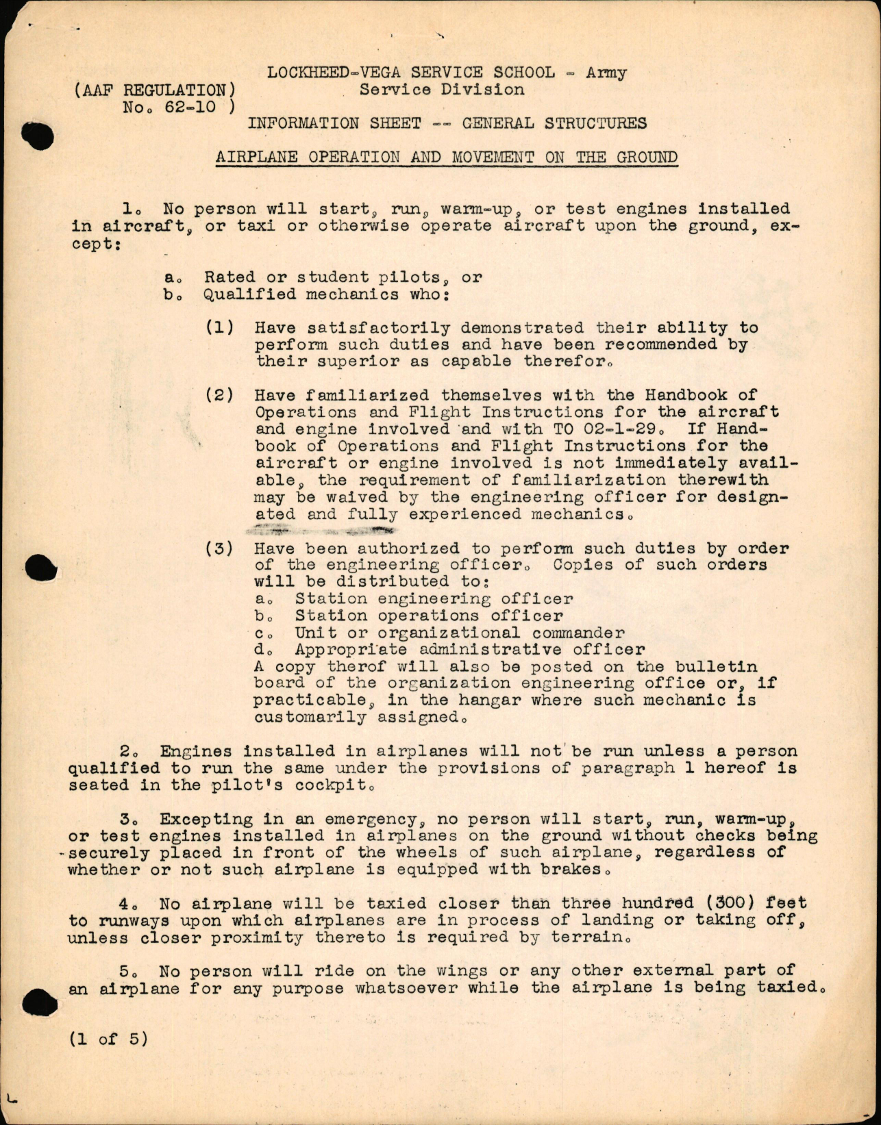 Sample page 1 from AirCorps Library document: Information Sheet - General Structures - Airplane Operation & Movement on the Ground