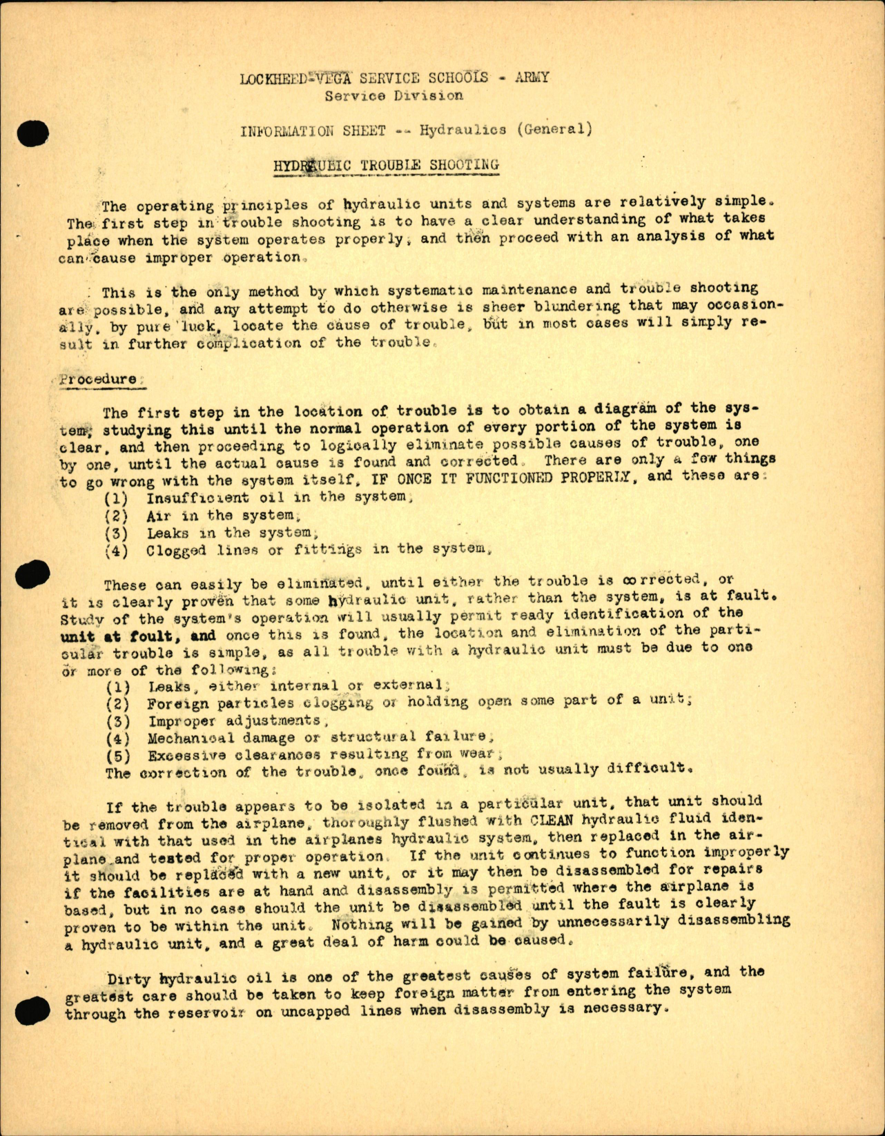 Sample page 1 from AirCorps Library document: Hydraulics General - Hydraulic Trouble Shooting